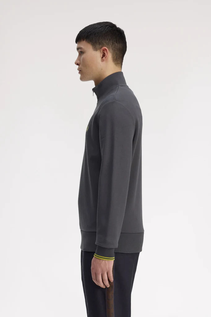 Fred Perry M3574 Half Zip Sweatshirt - 58A Anchor Grey/Tennis Ball Yellow
