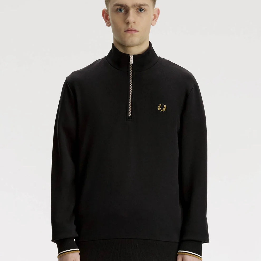 Fred Perry M7534 Half Zip Sweatshirt 59D - Black/Snow White/Bronze