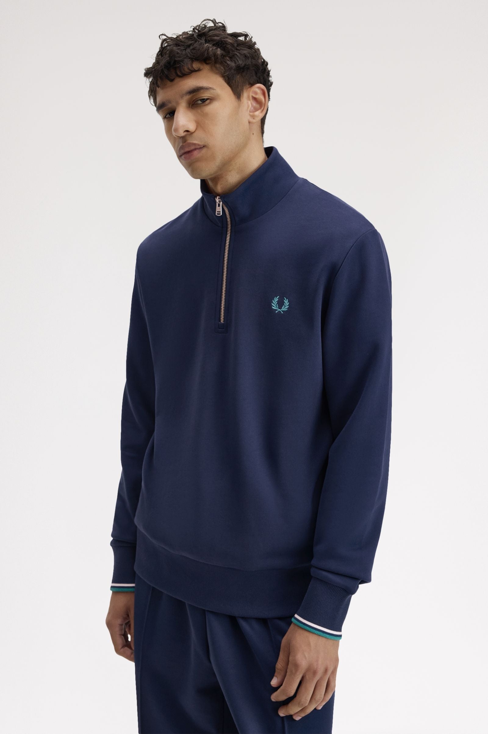Fred Perry M3574 Half Zip Sweatshirt 86A - TNSBL/SNWHT/DPMT