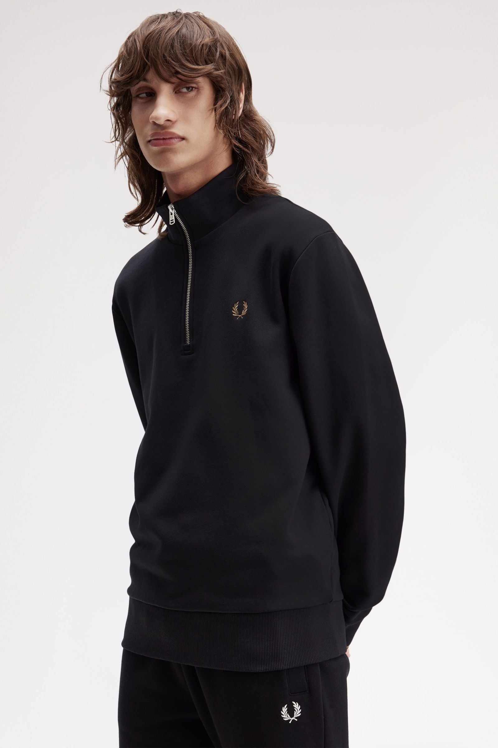 Fred Perry M3574 Half Zip Sweatshirt S77 Black/Shaded Stone
