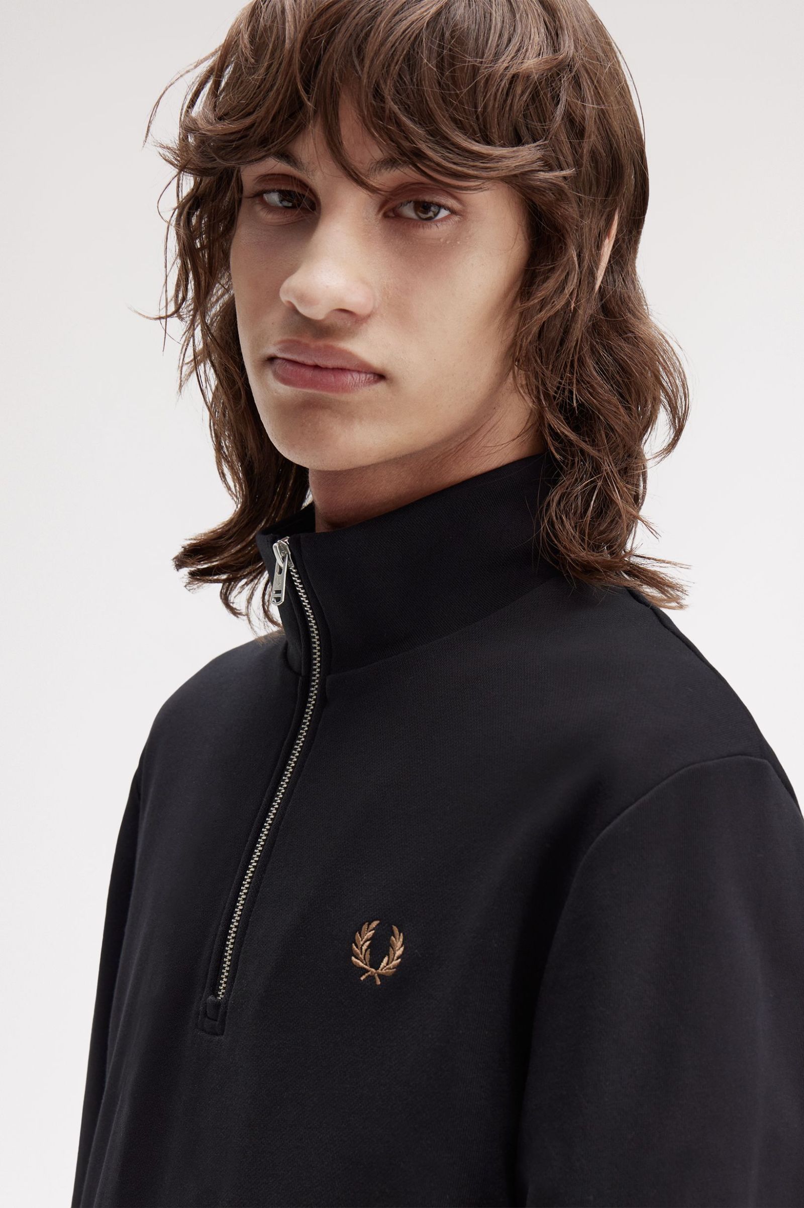 Fred Perry M3574 Half Zip Sweatshirt S77 Black/Shaded Stone