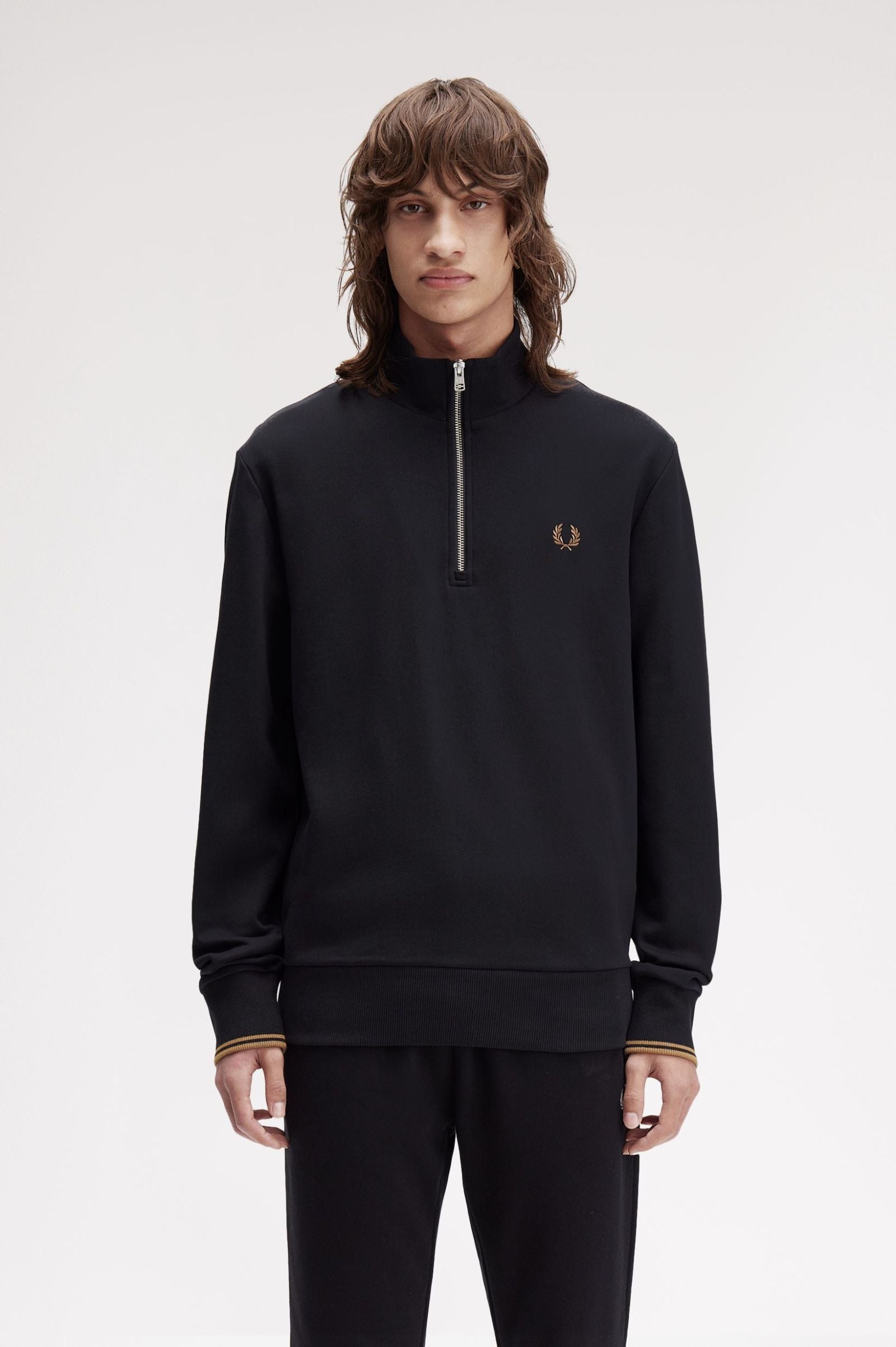 Fred Perry M3574 Half Zip Sweatshirt S77 Black/Shaded Stone