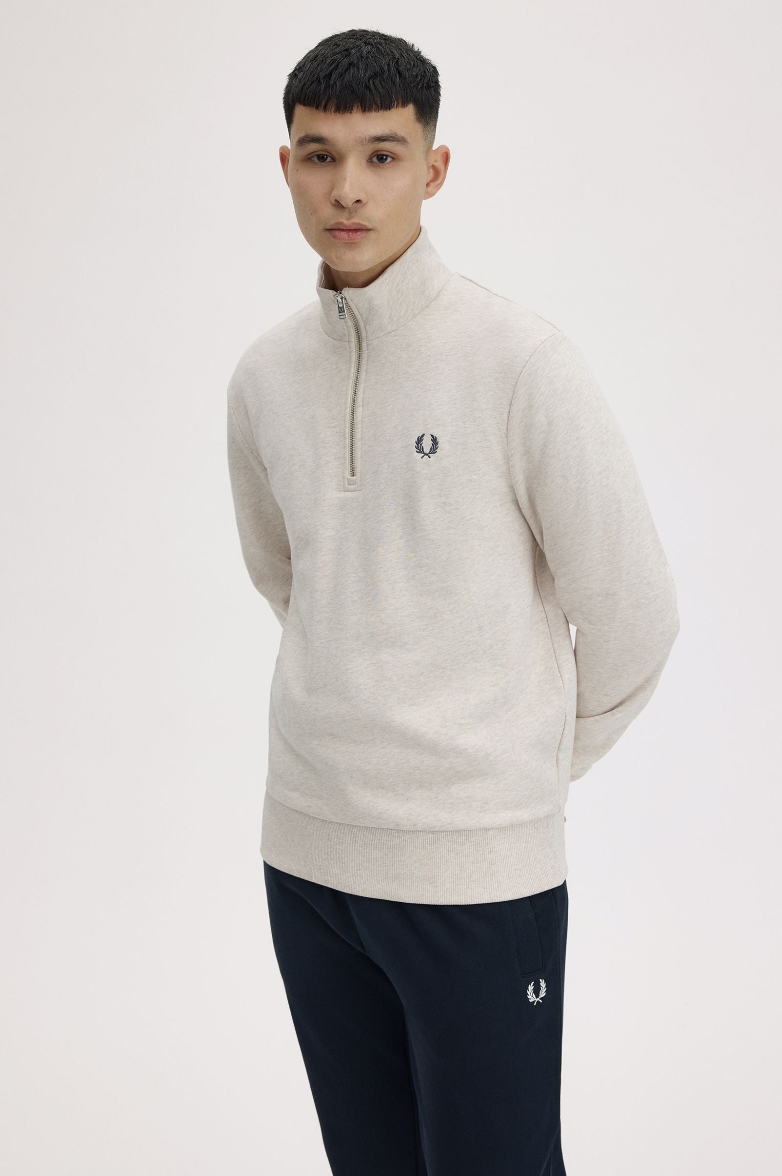 Fred Perry M3574 Half Zip Sweatshirt W50 Porridge Marl