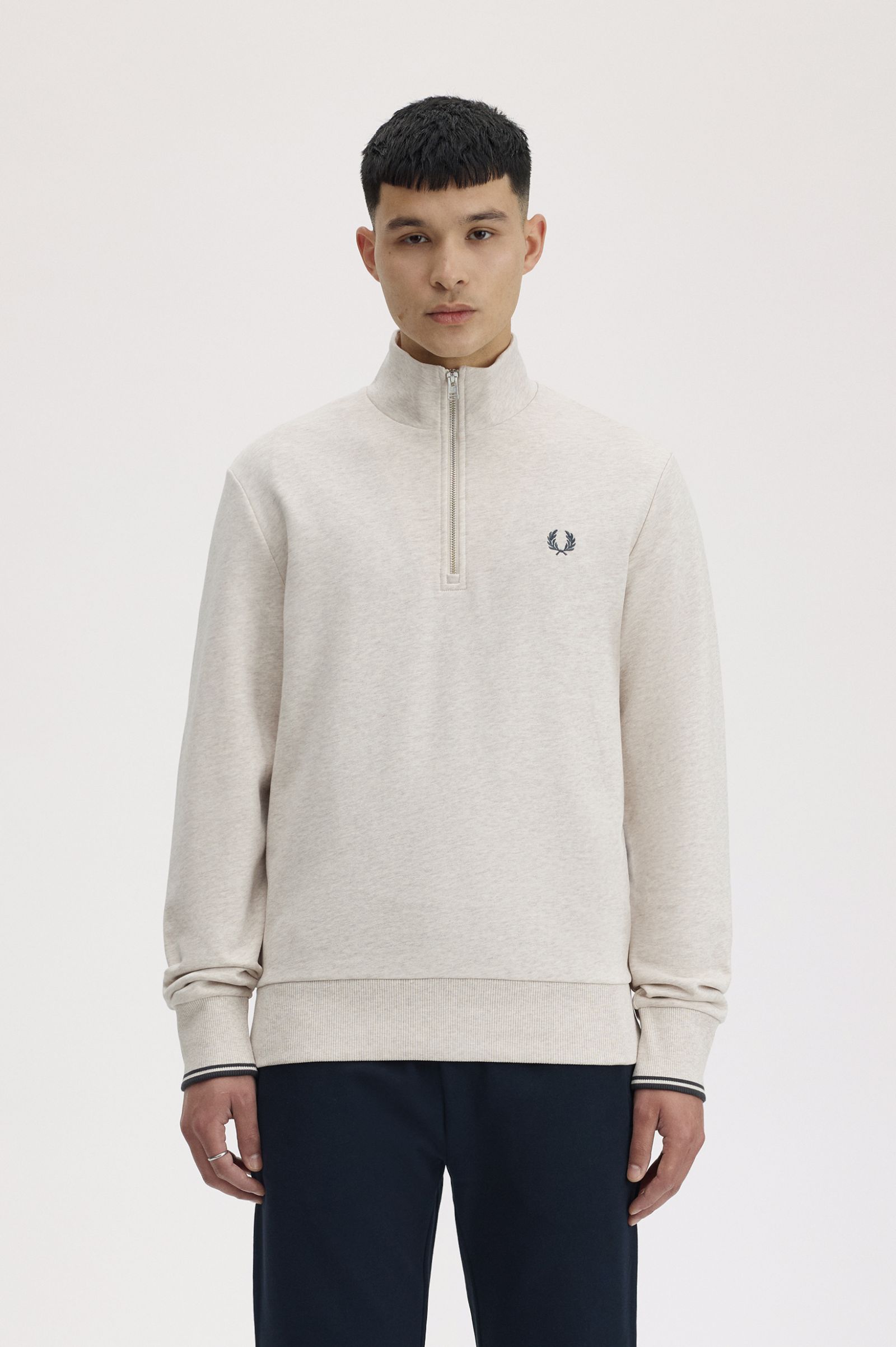 Fred Perry M3574 Half Zip Sweatshirt W50 Porridge Marl