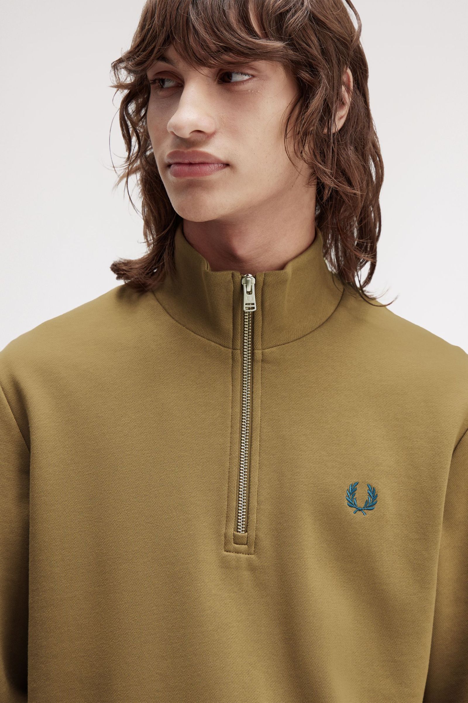 Fred Perry M3574 Half Zip Sweatshirt - Z60 Shaded Stone/Ecru