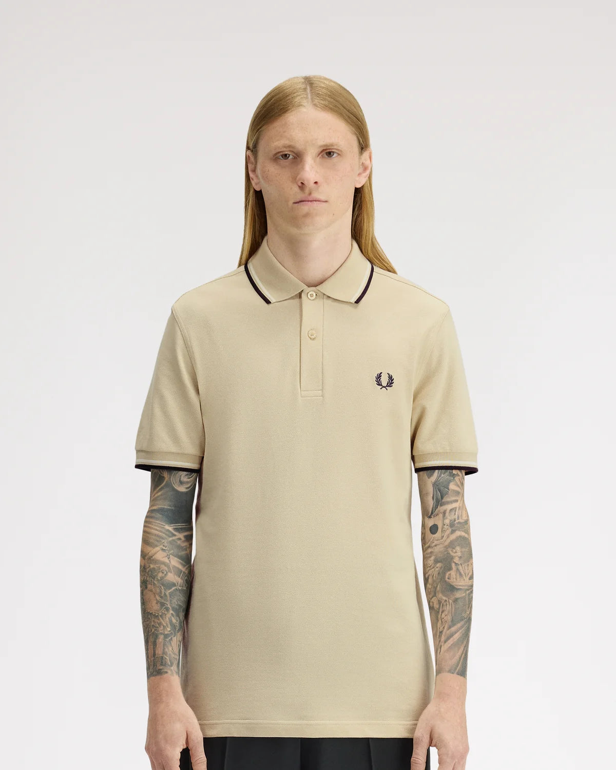 Fred Perry M3600 Twin Tipped Fred Perry Polo Shirt 12B - OATM/SNWH/ANCHGR