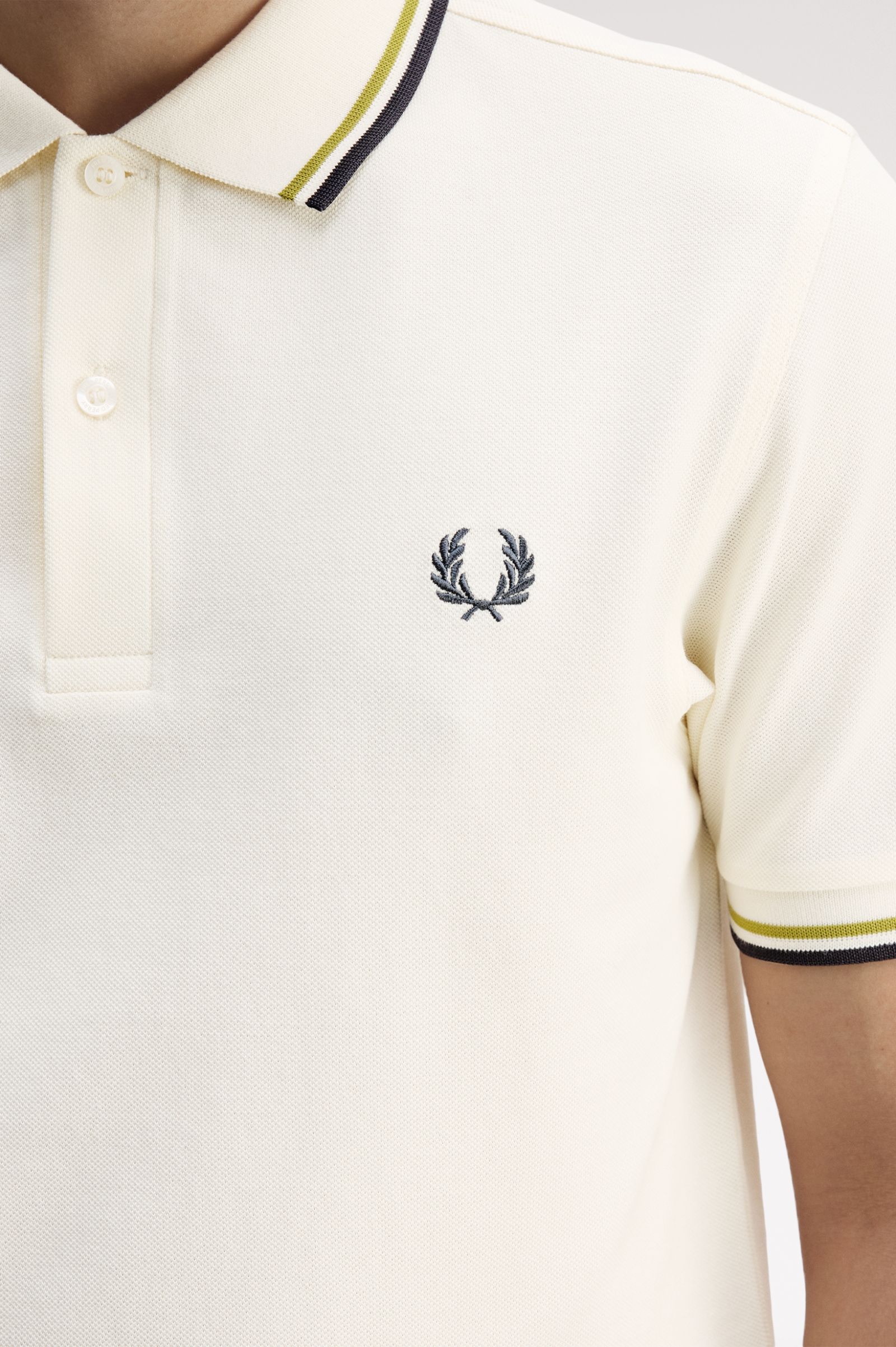 Fred Perry M3600 Twin Tipped Polo Shirt - 46A Ecru/Tennis Ball Yellow/Anchor Grey