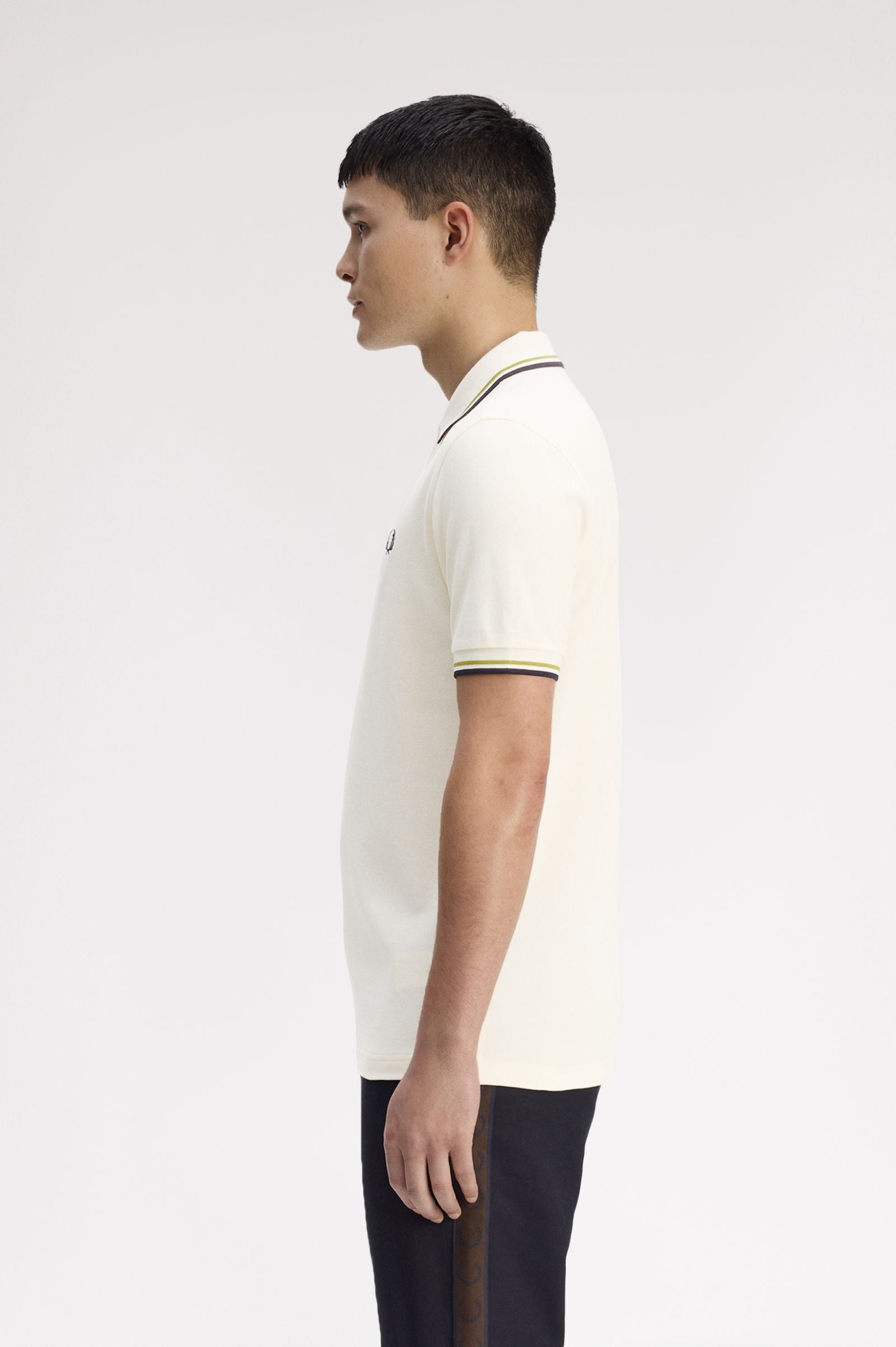 Fred Perry M3600 Twin Tipped Polo Shirt - 46A Ecru/Tennis Ball Yellow/Anchor Grey