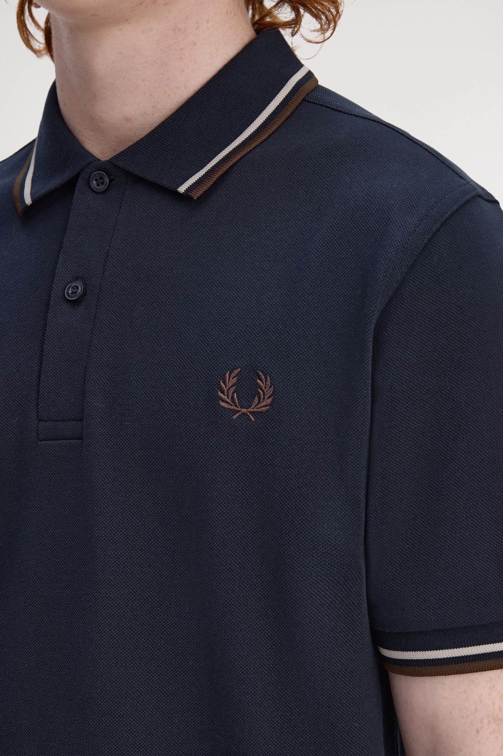 Fred Perry M3600 Twin Tipped Polo Shirt - 52A Navy/Warm Oat/Burnt Tobacco