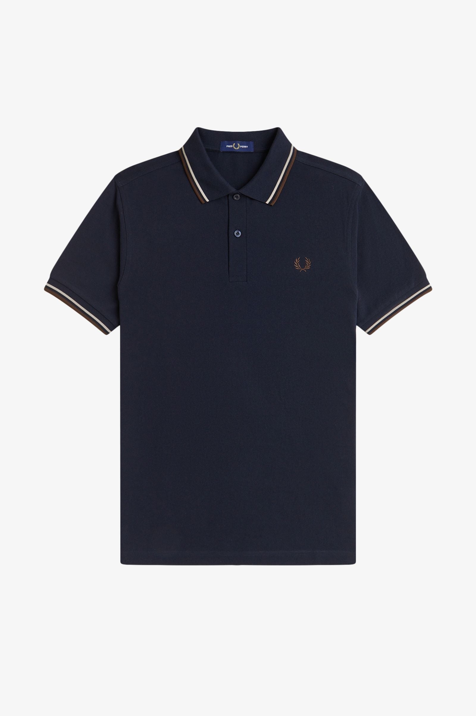 Fred Perry M3600 Twin Tipped Polo Shirt - 52A Navy/Warm Oat/Burnt Tobacco