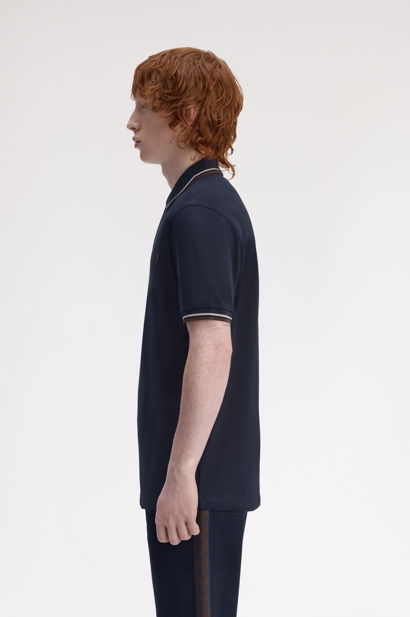 Fred Perry M3600 Twin Tipped Polo Shirt - 52A Navy/Warm Oat/Burnt Tobacco