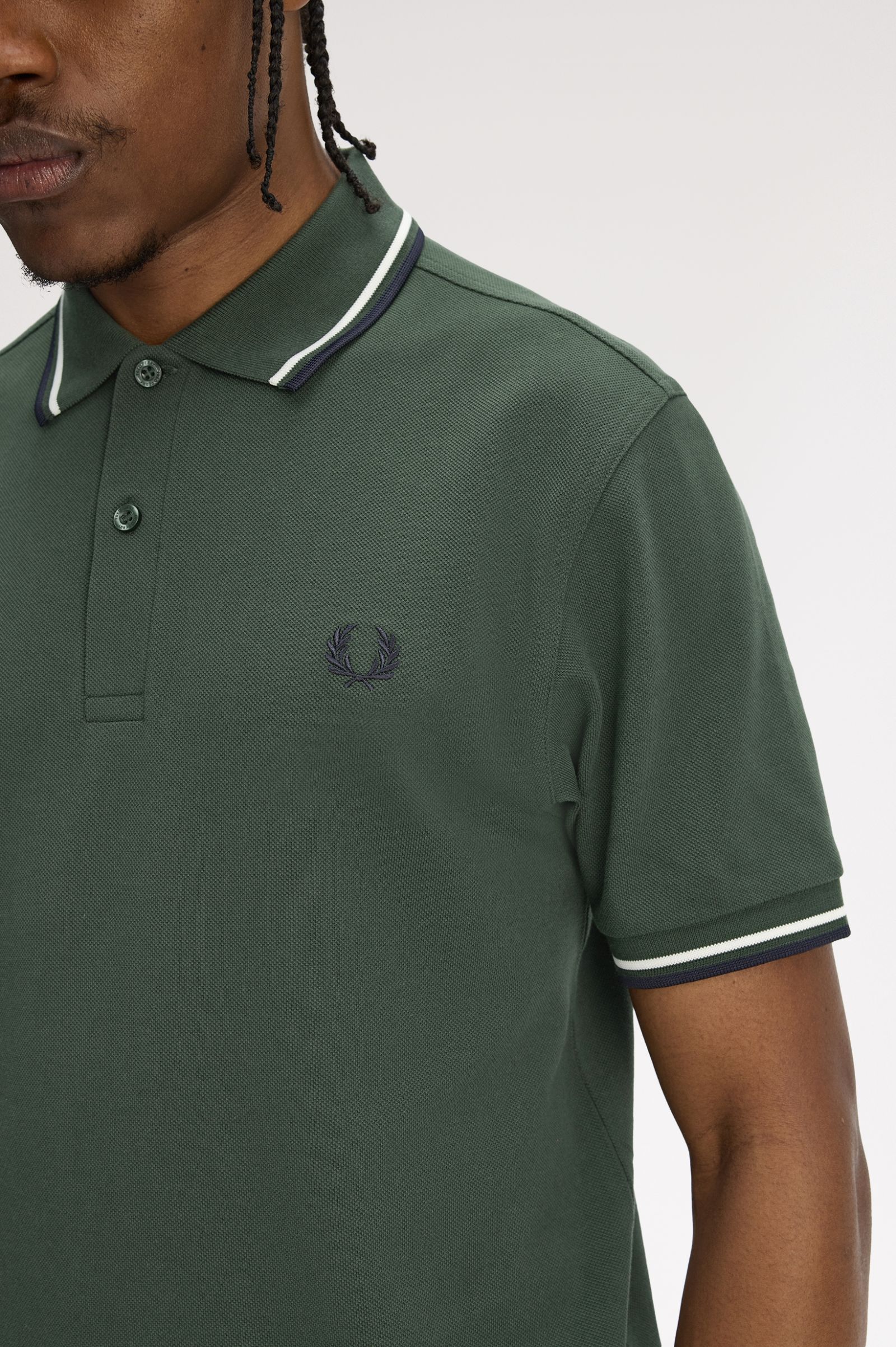 Fred Perry M3600 Twin Tipped Polo Shirt - 53A Court Green/Snow White/Navy