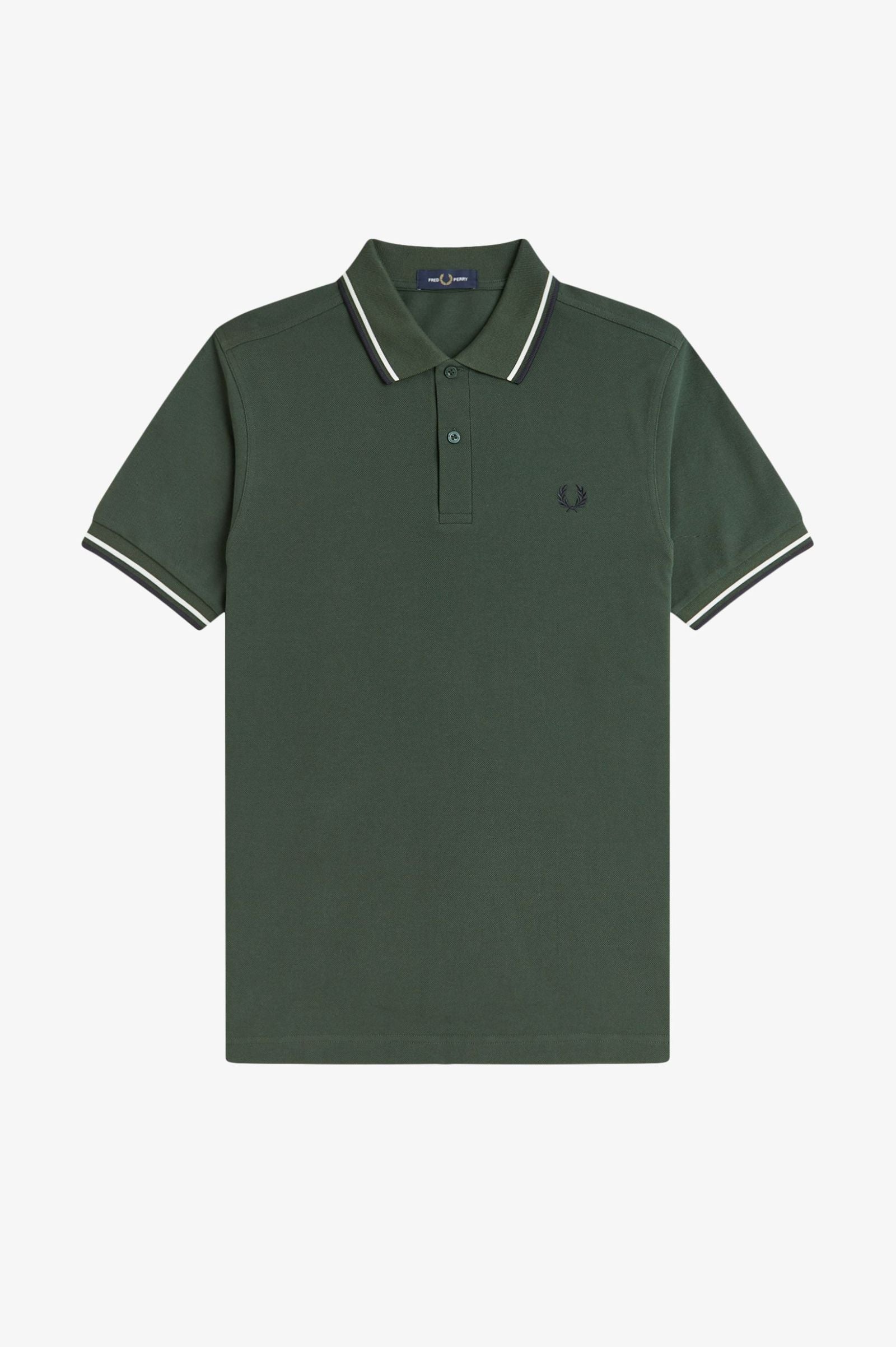 Fred Perry M3600 Twin Tipped Polo Shirt - 53A Court Green/Snow White/Navy