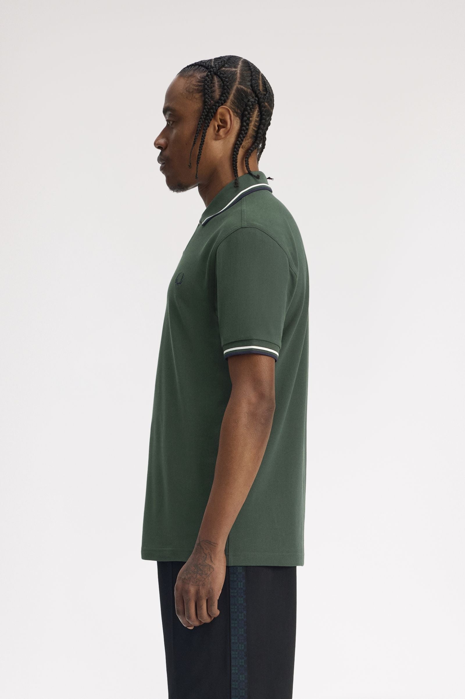 Fred Perry M3600 Twin Tipped Polo Shirt - 53A Court Green/Snow White/Navy