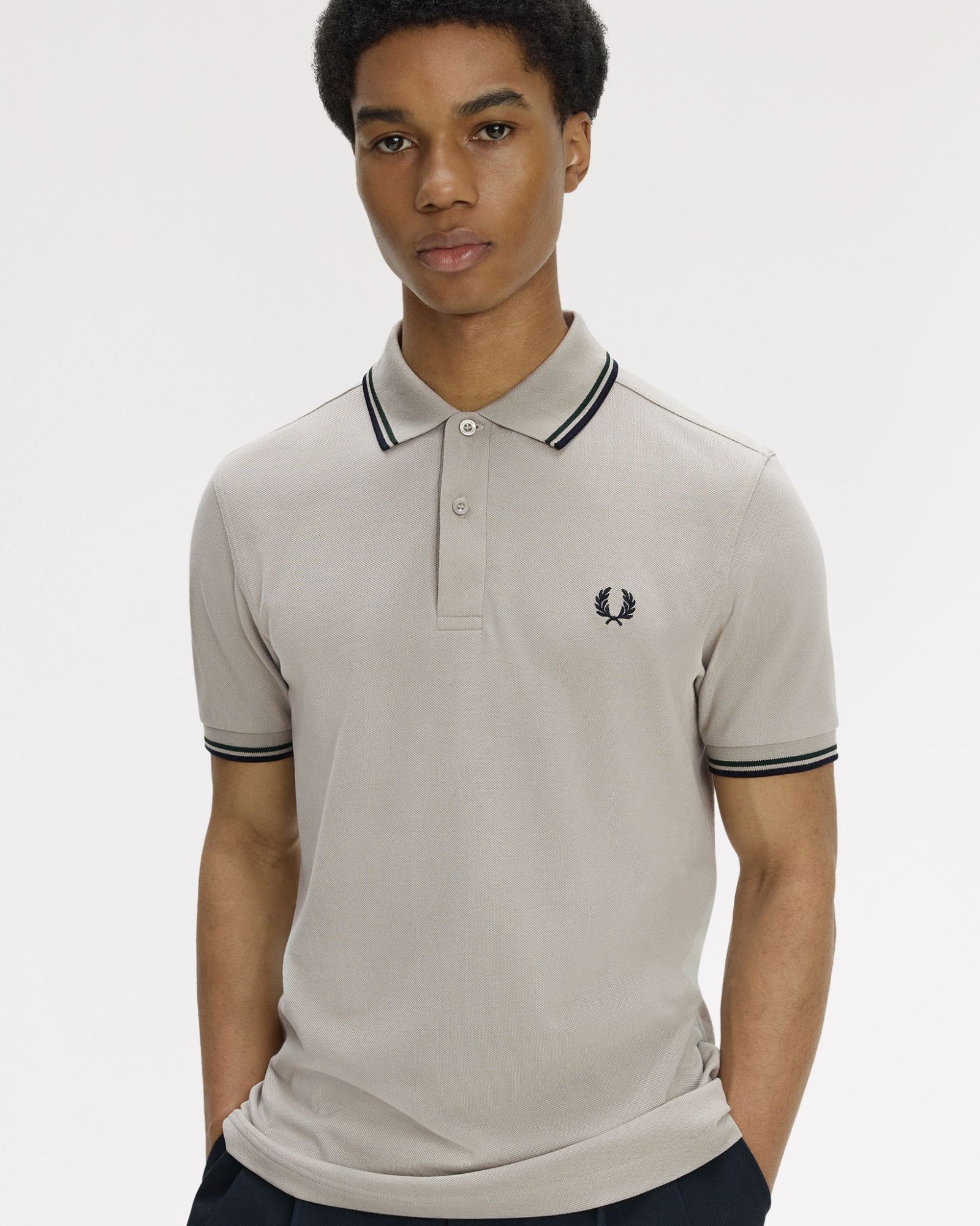 Fred Perry M3600 Twin Tipped Polo T-Shirt 55D - Drizzle/Grassroots/Navy