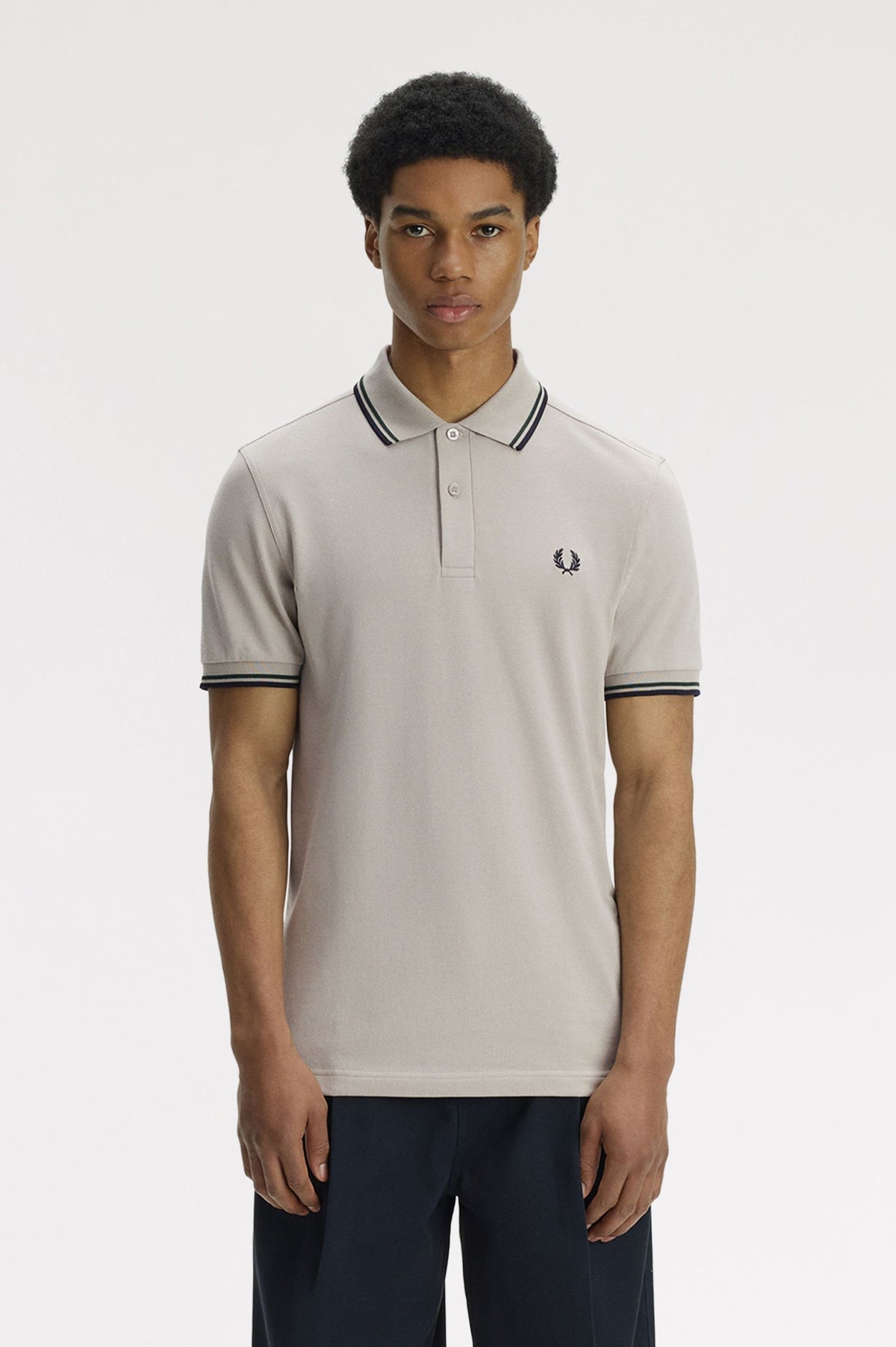 Fred Perry M3600 Twin Tipped Polo T-Shirt 55D - Drizzle/Grassroots/Navy