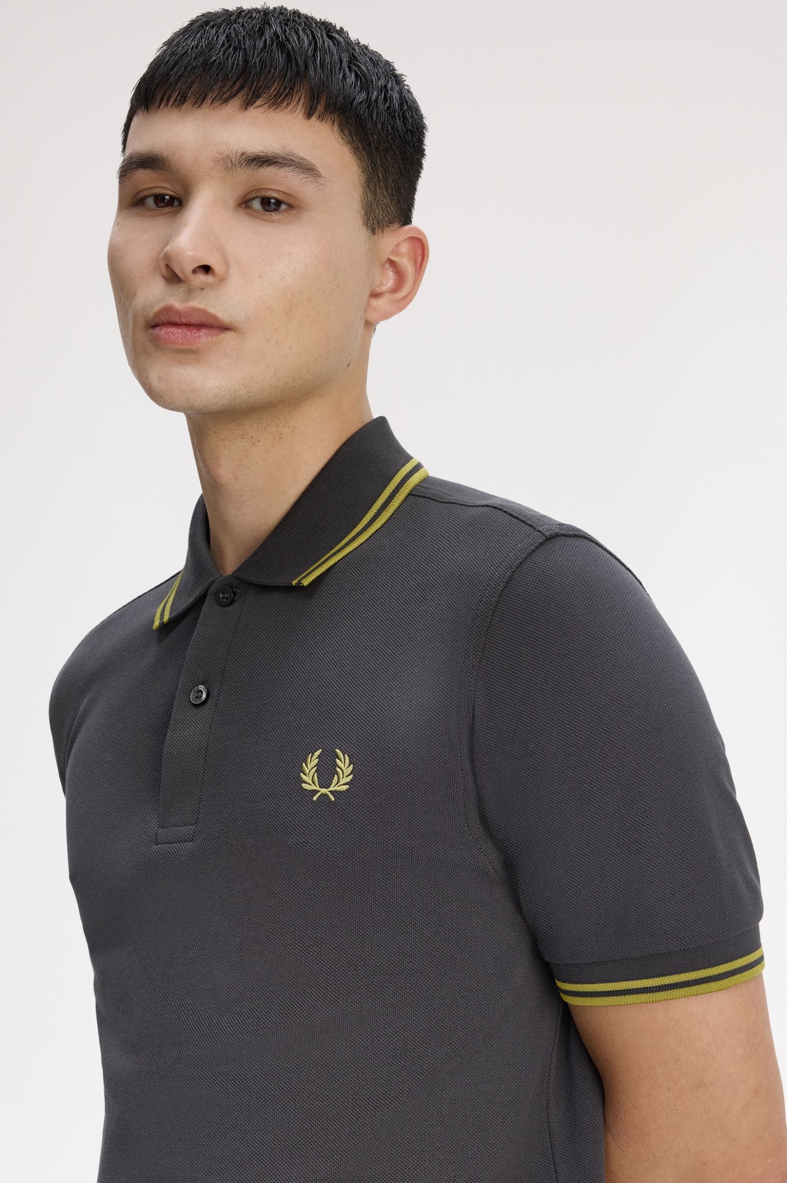 Fred Perry M3600 Twin Tipped Polo Shirt - 58A Anchor Grey/Tennis Ball Yellow/Tennis Ball Yellow