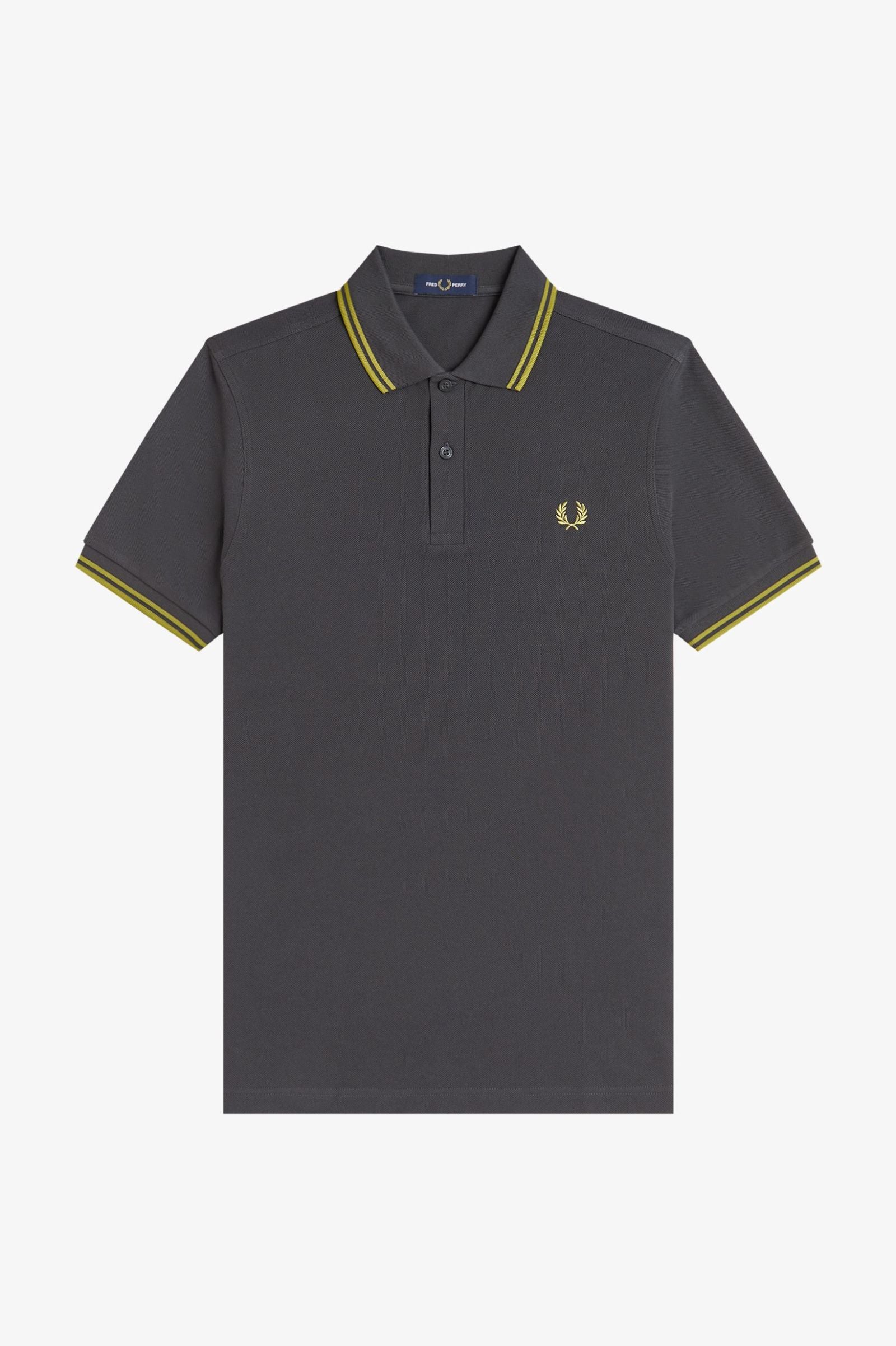 Fred Perry M3600 Twin Tipped Polo Shirt - 58A Anchor Grey/Tennis Ball Yellow/Tennis Ball Yellow