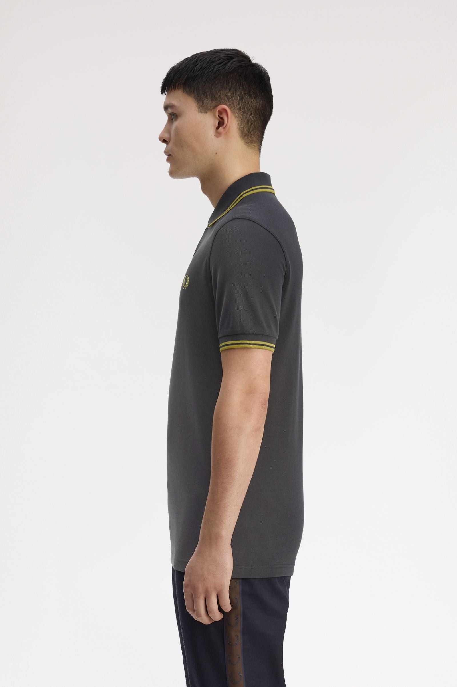 Fred Perry M3600 Twin Tipped Polo Shirt - 58A Anchor Grey/Tennis Ball Yellow/Tennis Ball Yellow