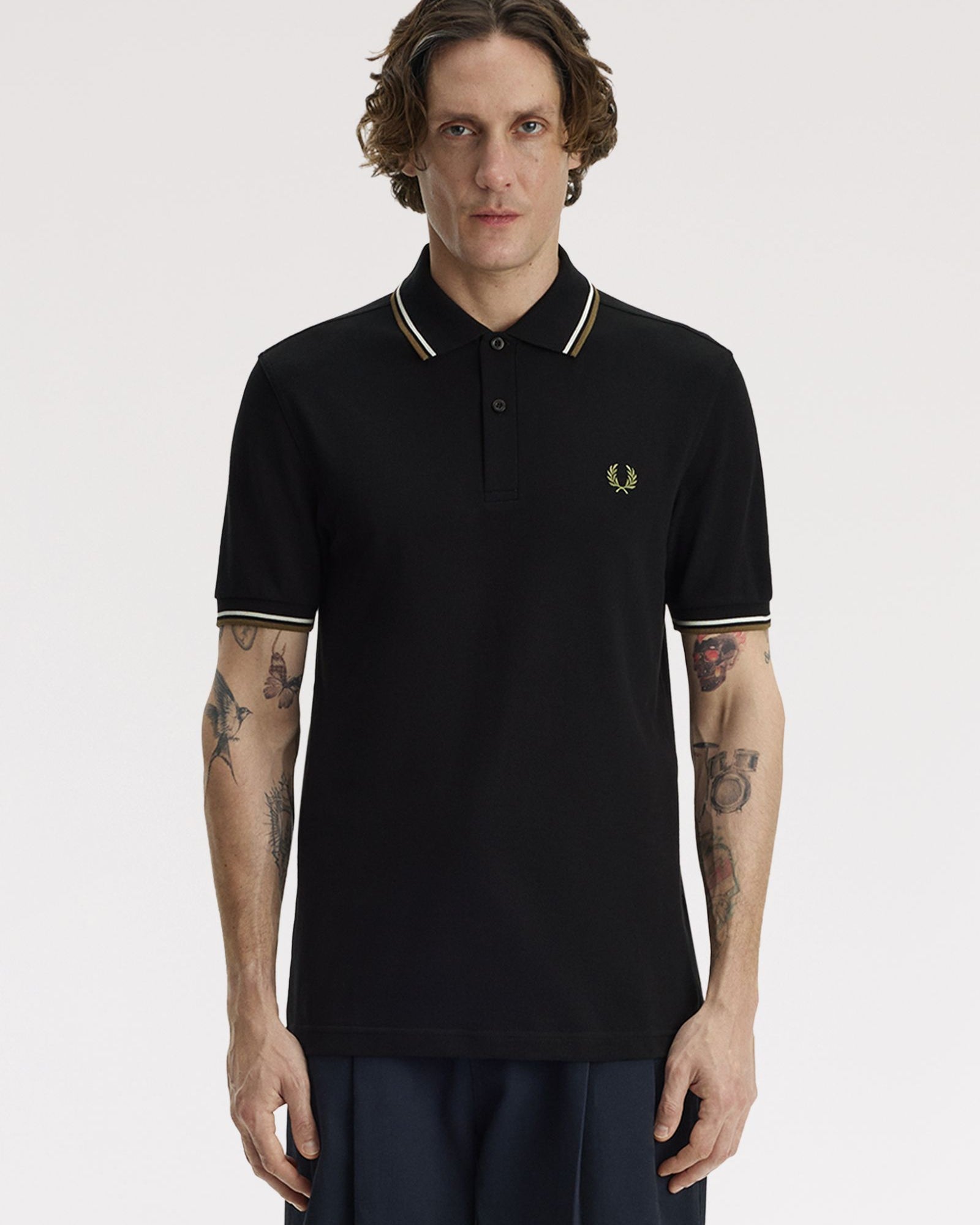 Fred Perry M3600 Twin Tipped Polo T-Shirt 59D - Black/Snow White/Bronze