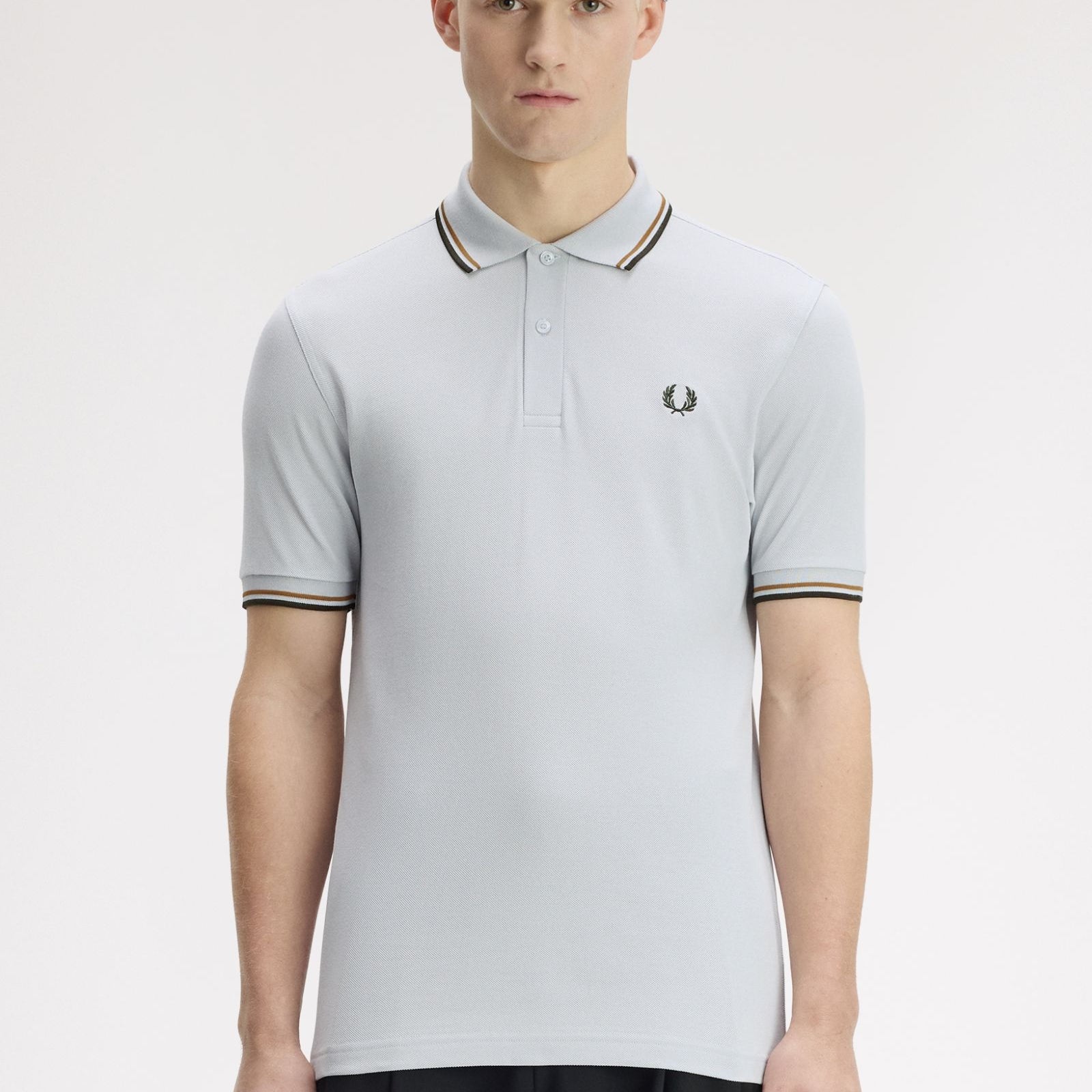 Fred Perry M3600 Twin Tipped Polo T-Shirt 70C - Dusky Blue/Dark Caramel/Night Green