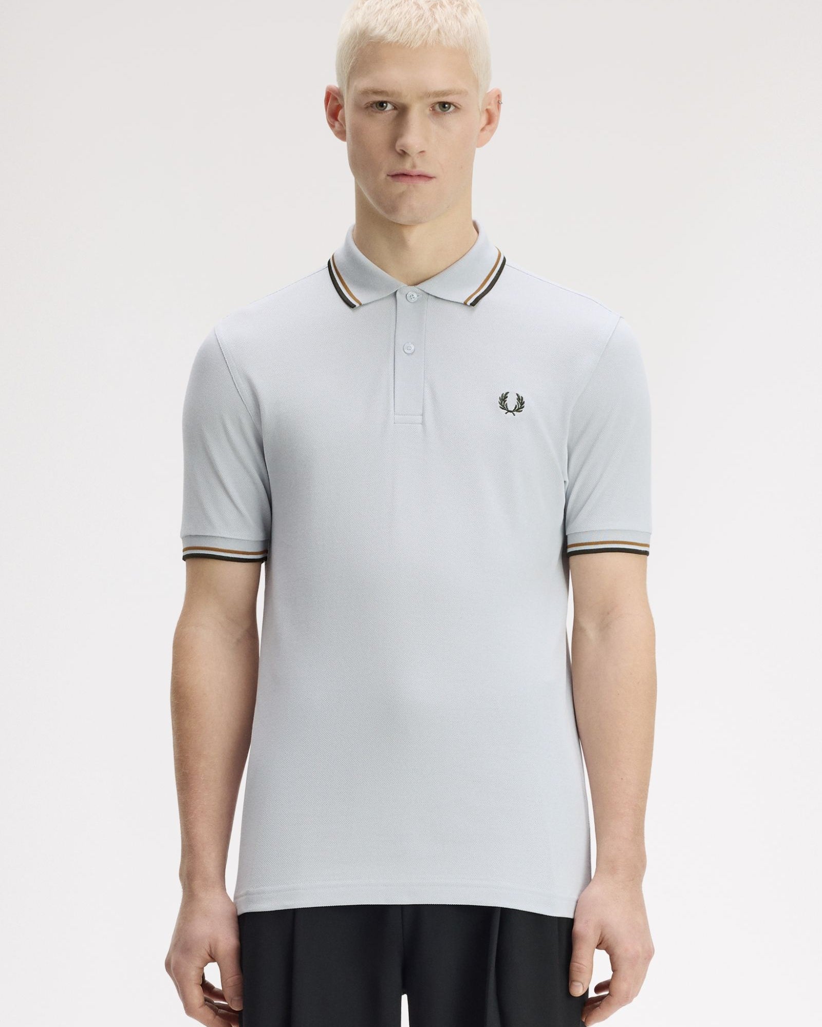 Fred Perry M3600 Twin Tipped Polo T-Shirt 70C - Dusky Blue/Dark Caramel/Night Green