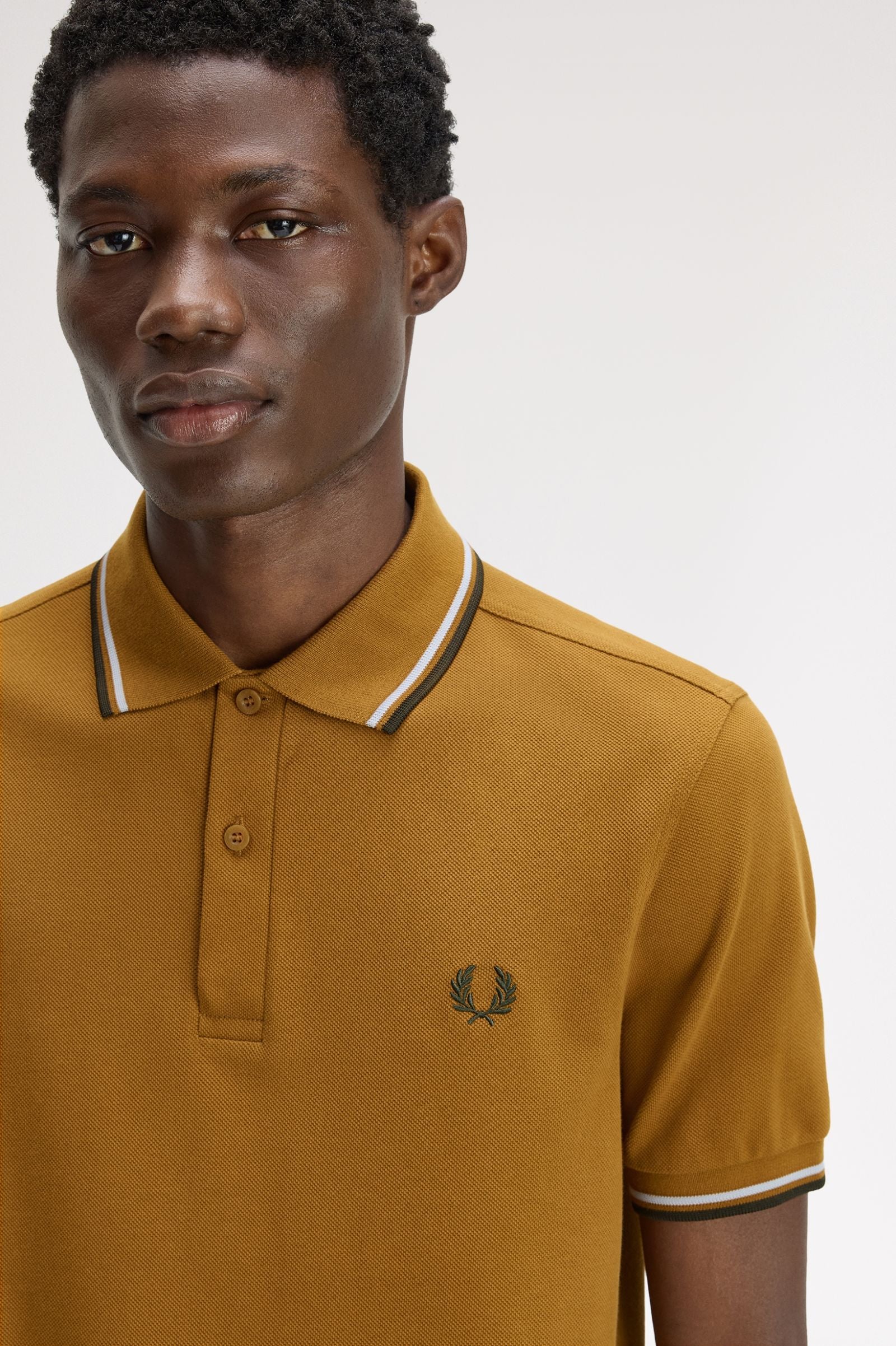 Fred Perry M3600 Twin Tipped Polo Shirt 80C - Dark Caramel/Sky Blue/Night Green