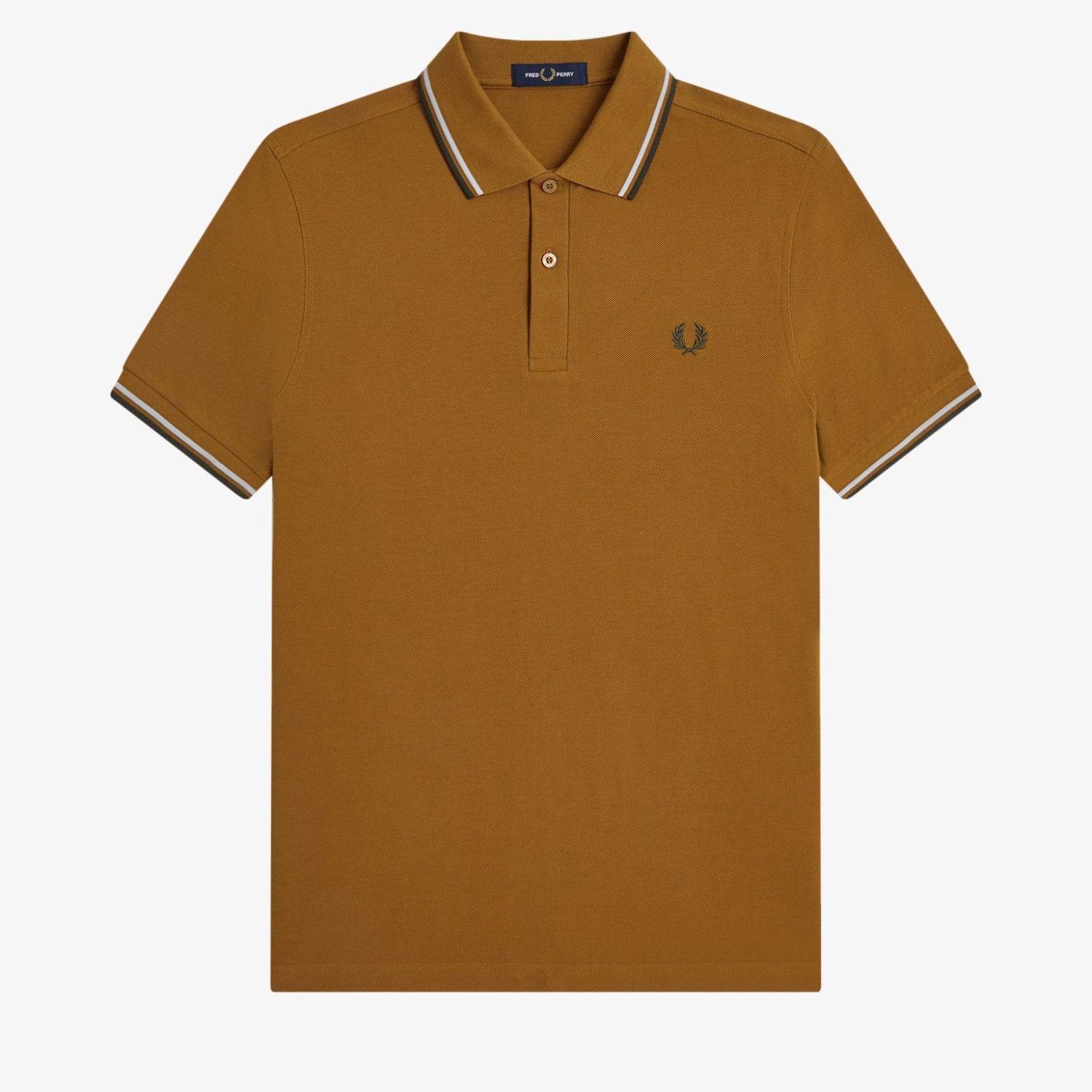 Fred Perry M3600 Twin Tipped Polo Shirt 80C - Dark Caramel/Sky Blue/Night Green