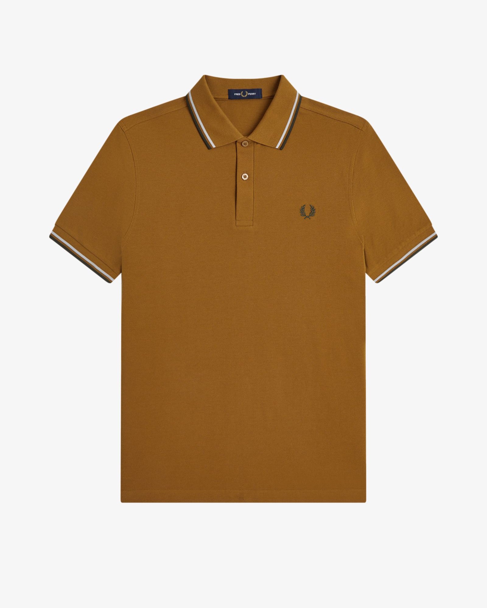 Fred Perry M3600 Twin Tipped Polo Shirt 80C - Dark Caramel/Sky Blue/Night Green