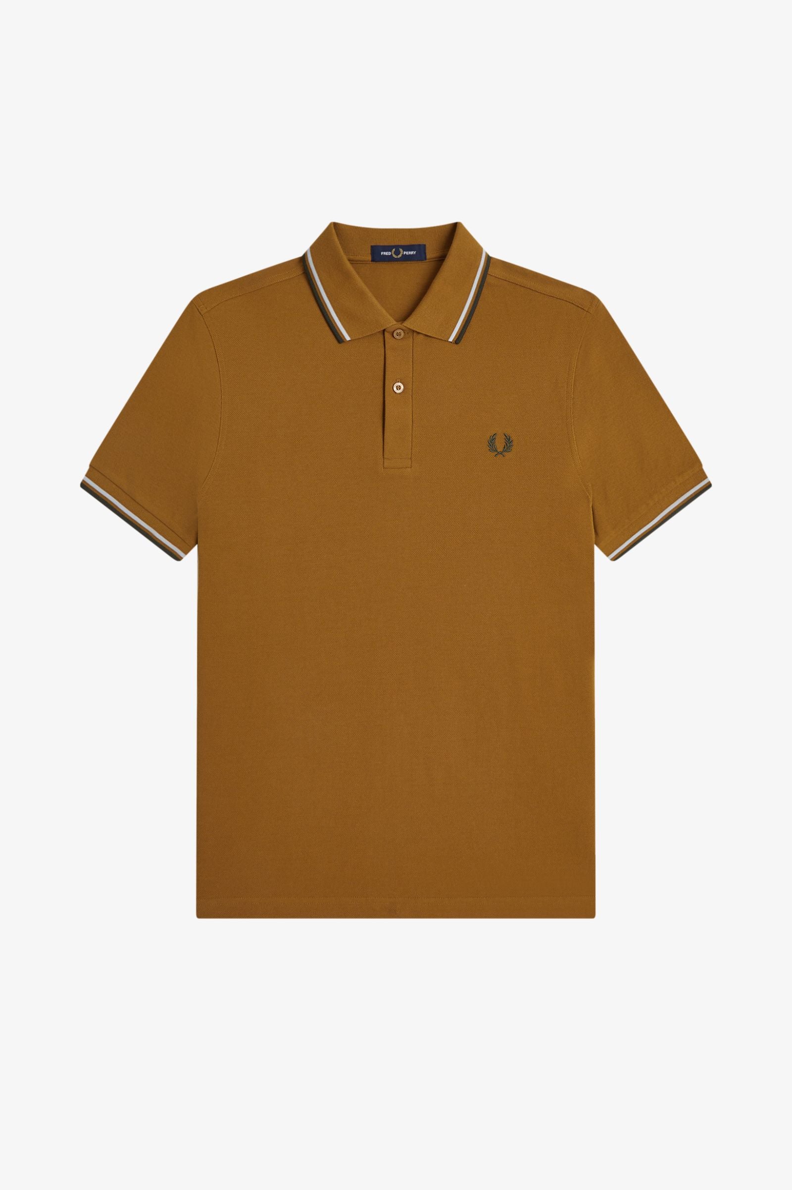 Fred Perry M3600 Twin Tipped Polo Shirt 80C - Dark Caramel/Sky Blue/Night Green