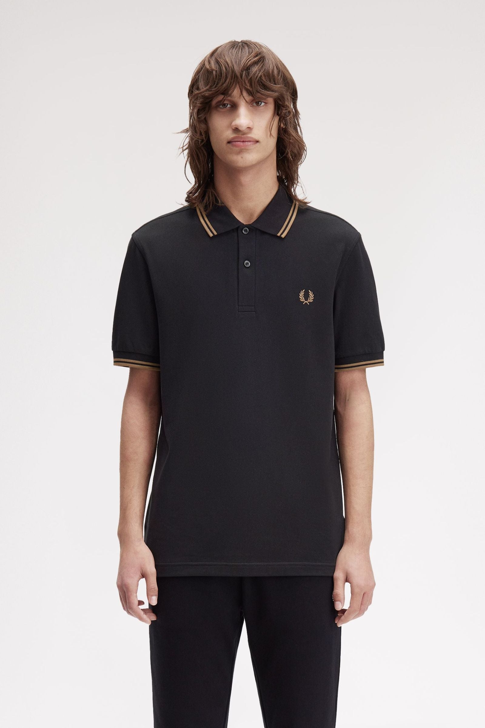 Fred Perry M3600 Twin Tipped Polo Shirt S77 Black/Shaded Stone