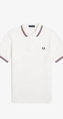 Fred Perry M3600 Twin Tipped Polo Shirt T60 - Snow White/Burnt Red/Navy