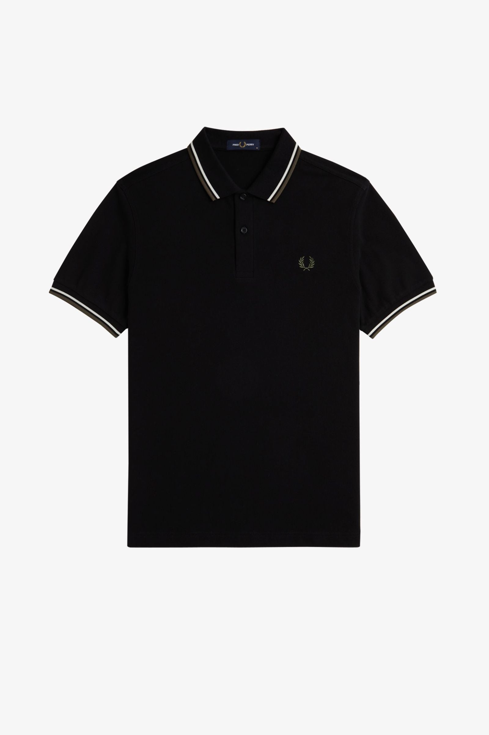Fred Perry M3600 Twin Tipped Polo Shirt - W54 Black/Ecru/Laurel Wreath Green