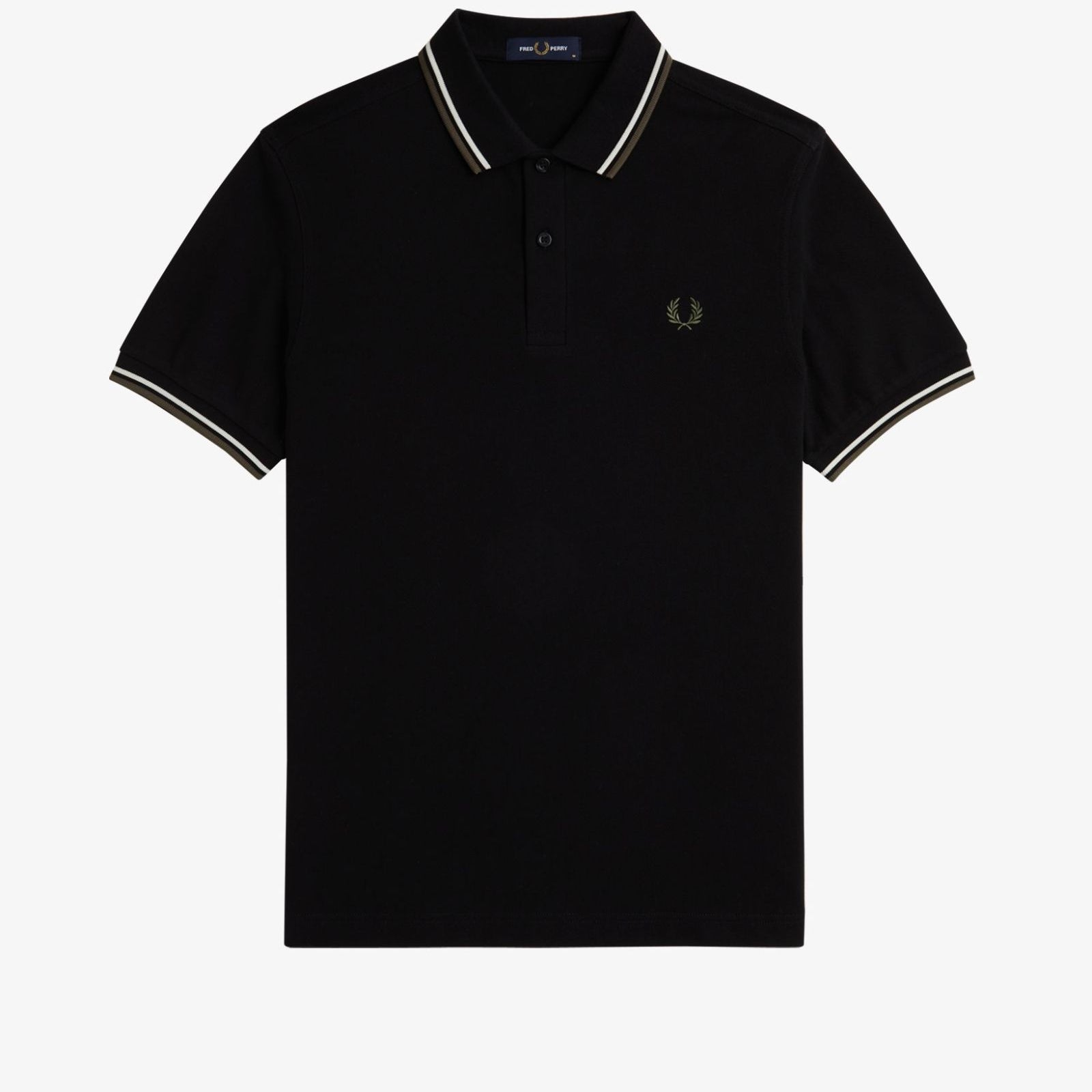 Fred Perry M3600 Twin Tipped Polo Shirt W54 - Black/Ecru/Laurel Wreath