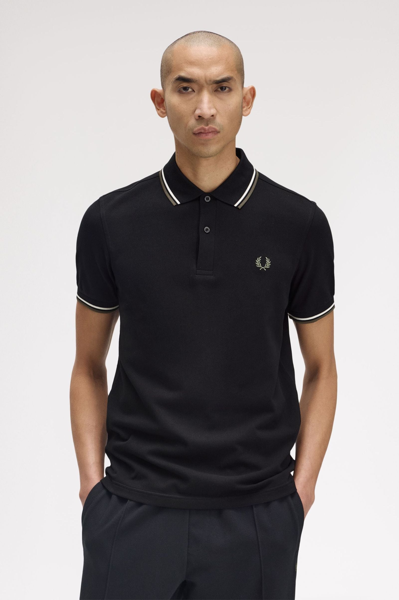 Fred Perry M3600 Twin Tipped Polo Shirt - W54 Black/Ecru/Laurel Wreath Green