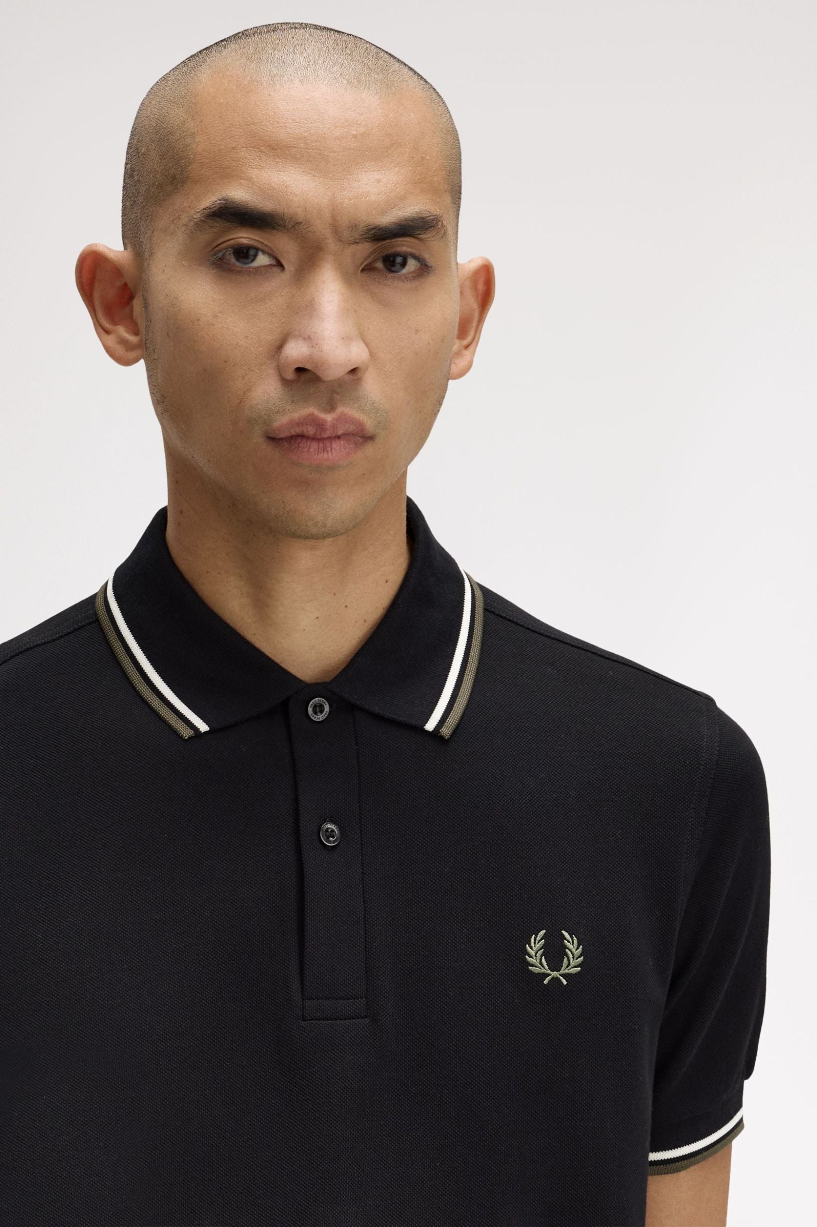 Fred Perry M3600 Twin Tipped Polo Shirt - W54 Black/Ecru/Laurel Wreath Green