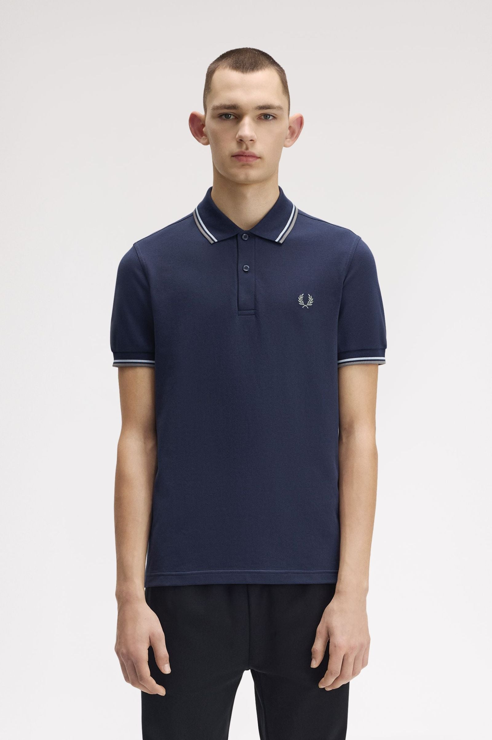 Fred Perry M3600 Twin Tipped Polo Shirt - Z47 Dark Airforce/Light Ice