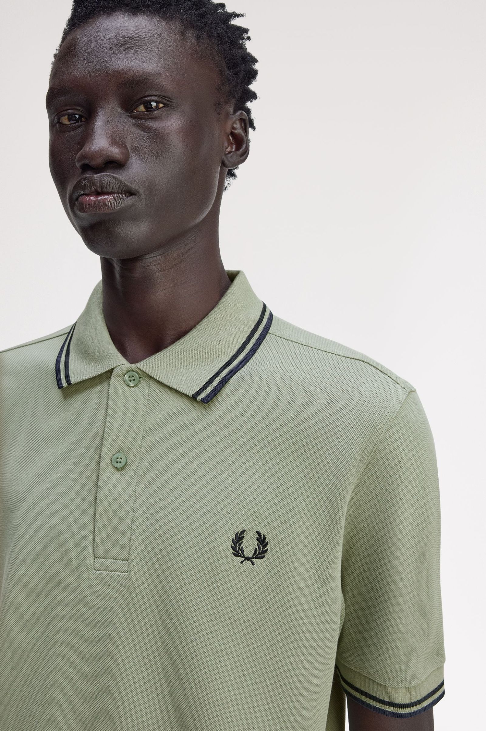 Fred Perry Polo Shirt M3600 Twin Tipped Polo Shirt - Z49 Bay Leaf/Dark Airforce