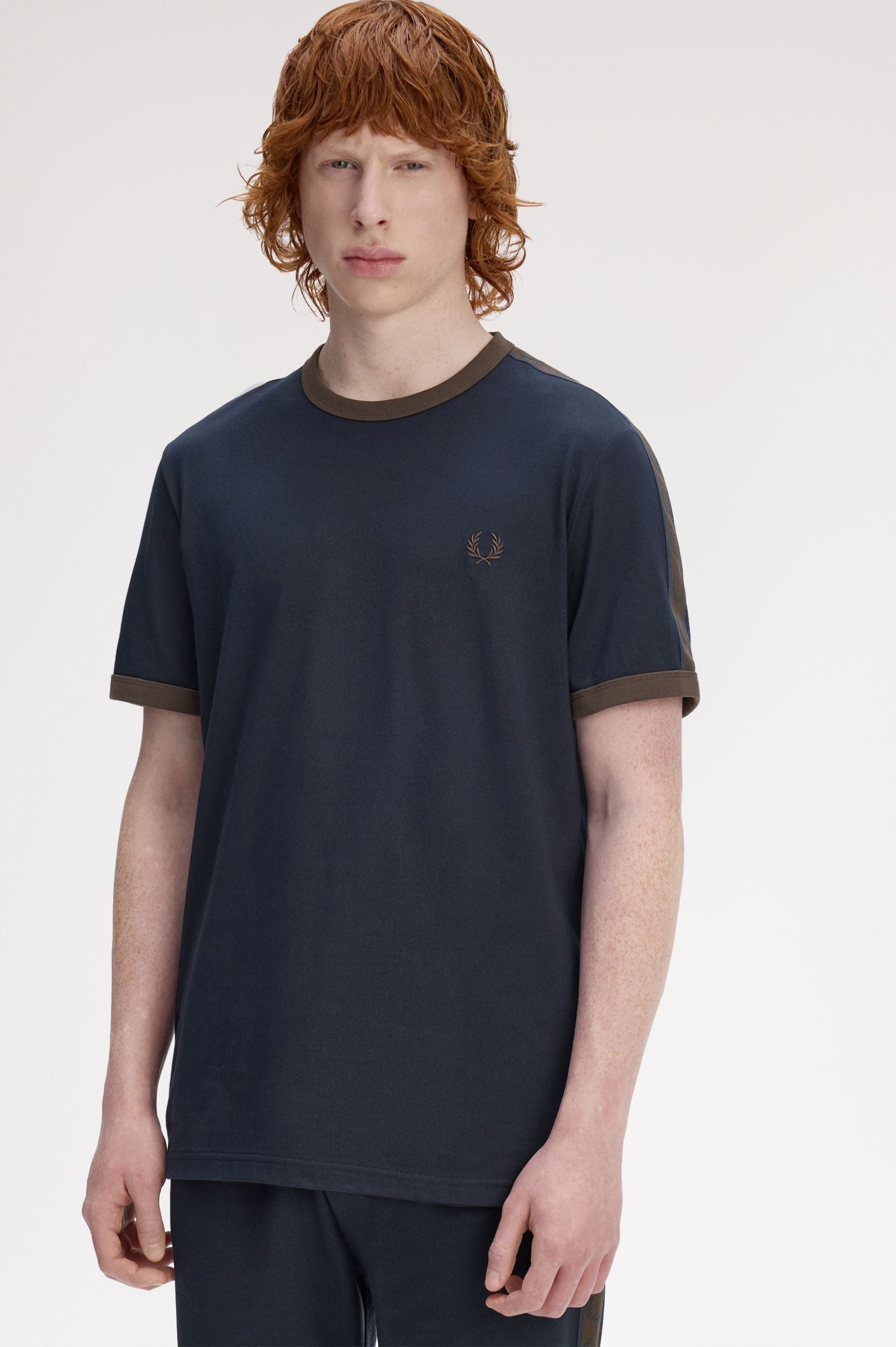 Fred Perry M4613 Contrast Tape Ringer T-Shirt - 40A Navy/Burnt Tobacco
