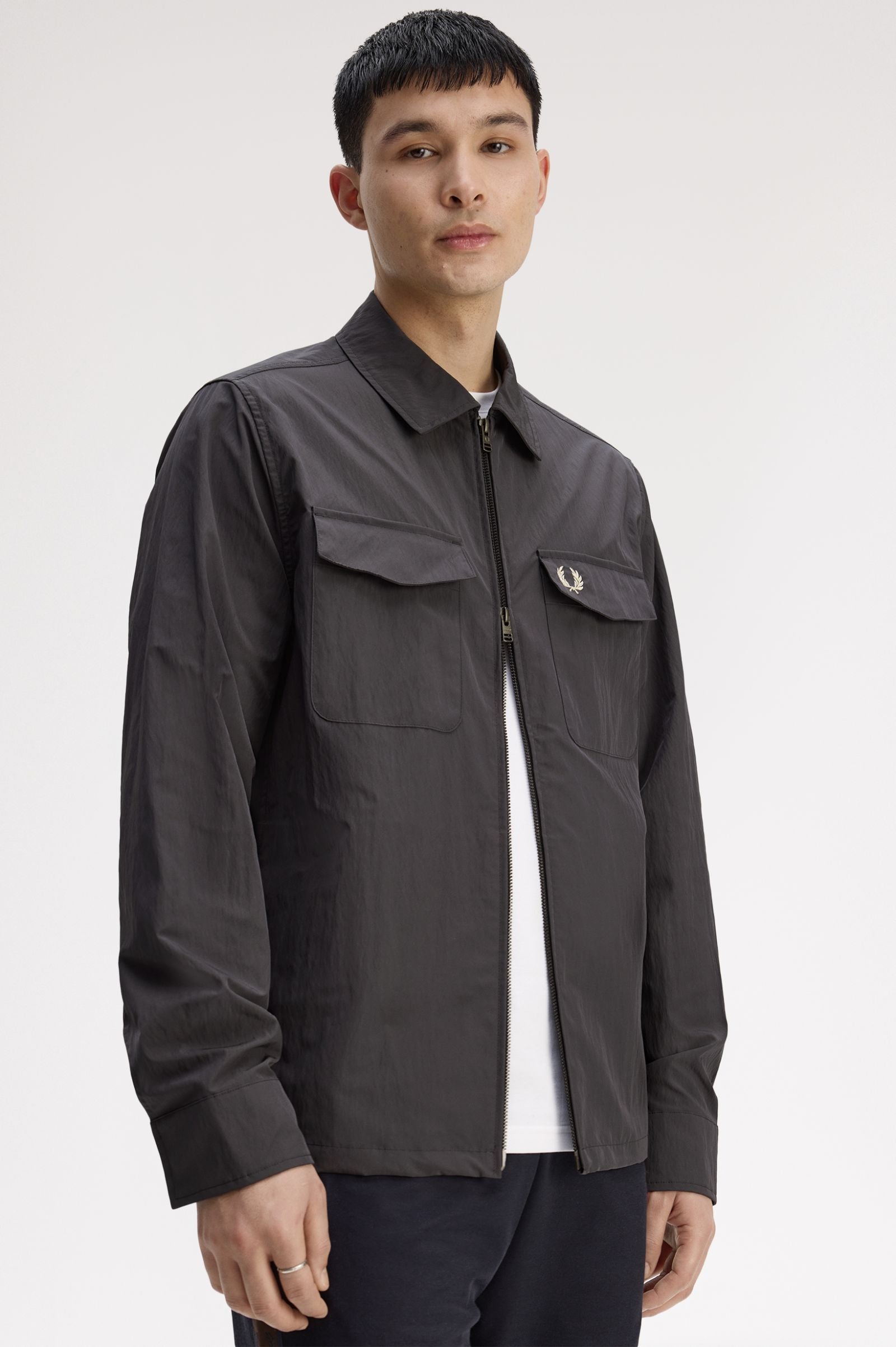 Fred Perry M5684 Zip Through Overshirt - Y93 Anchor Grey