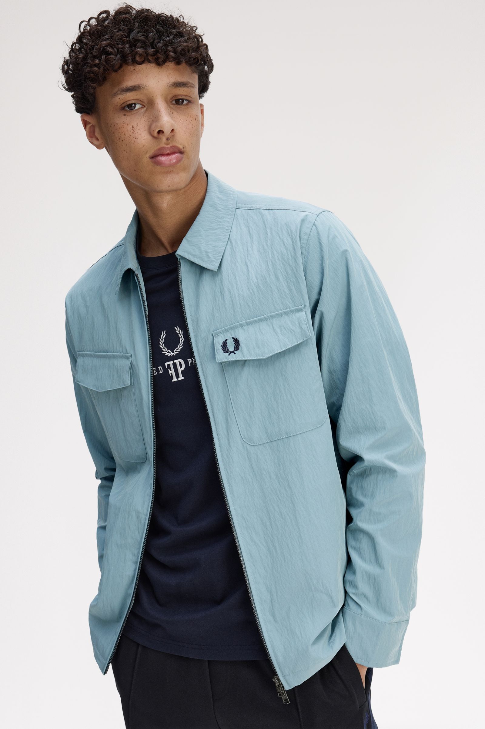 Fred Perry M5684 Zip Through Overshirt - Z20 Stockport Blue