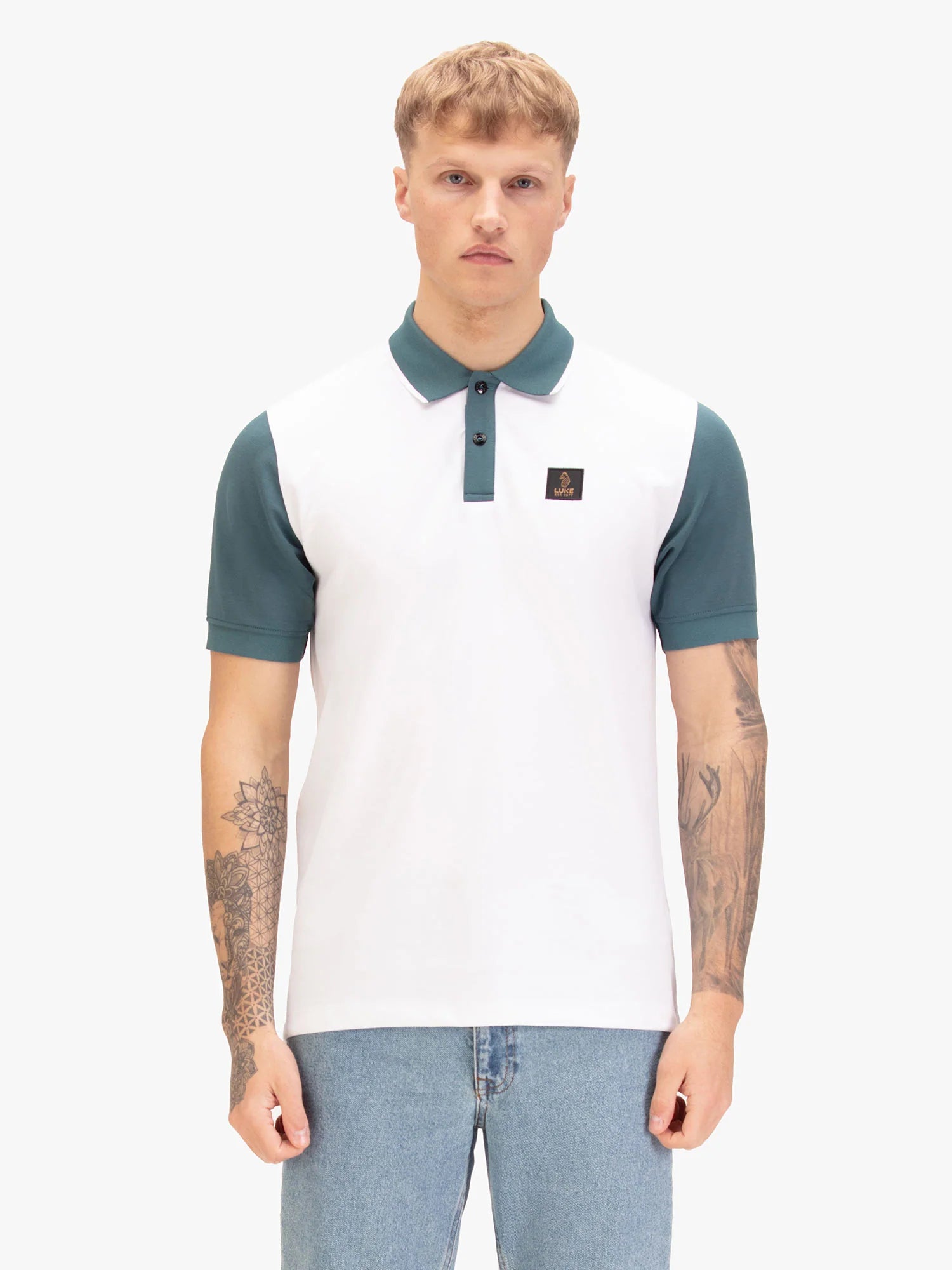 Luke 1977 Saddleworth Polo Shirt - White Teal