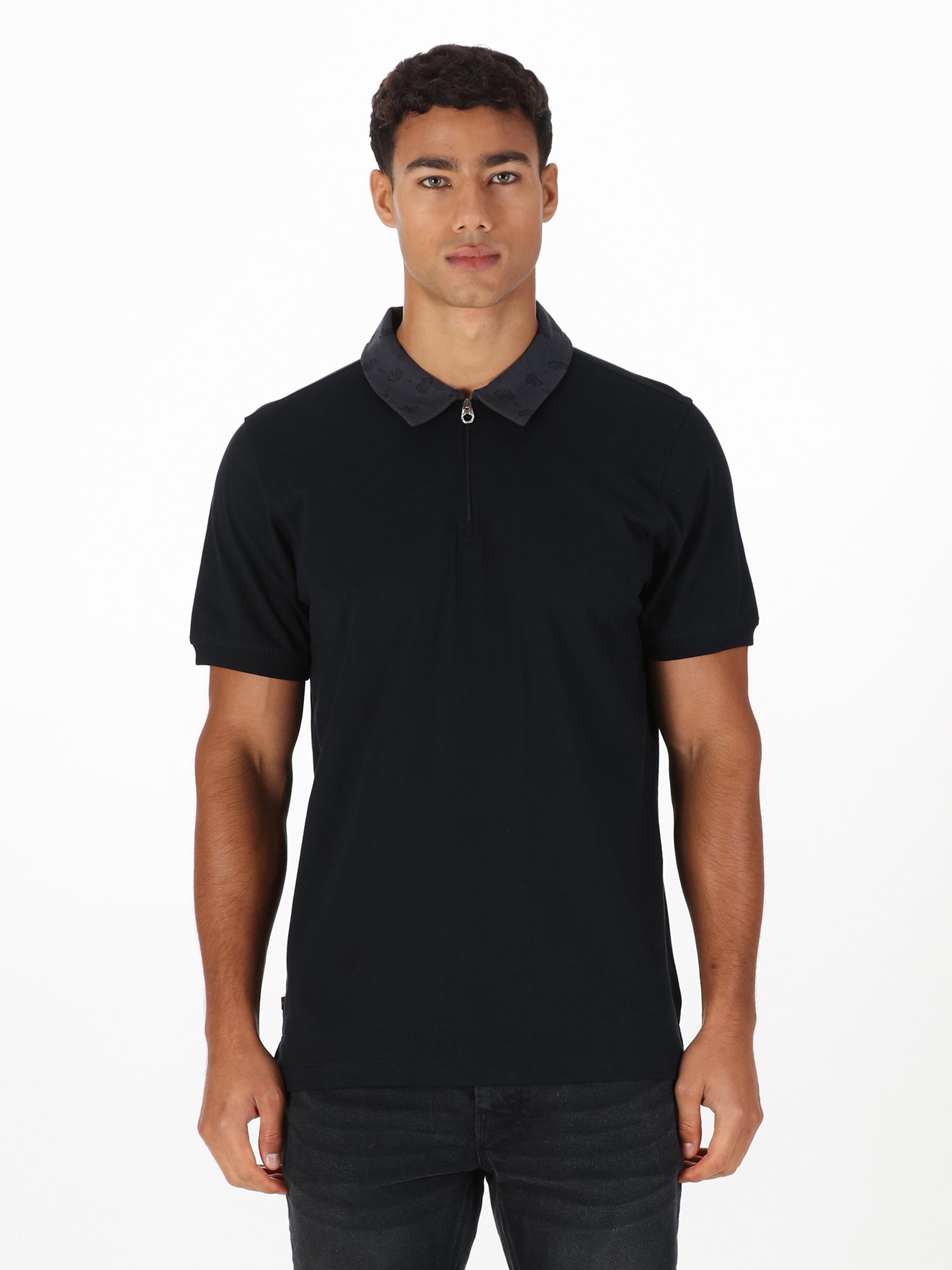 Luke 1977 M751450 Henderson Zip Polo Shirt Black Charcoal
