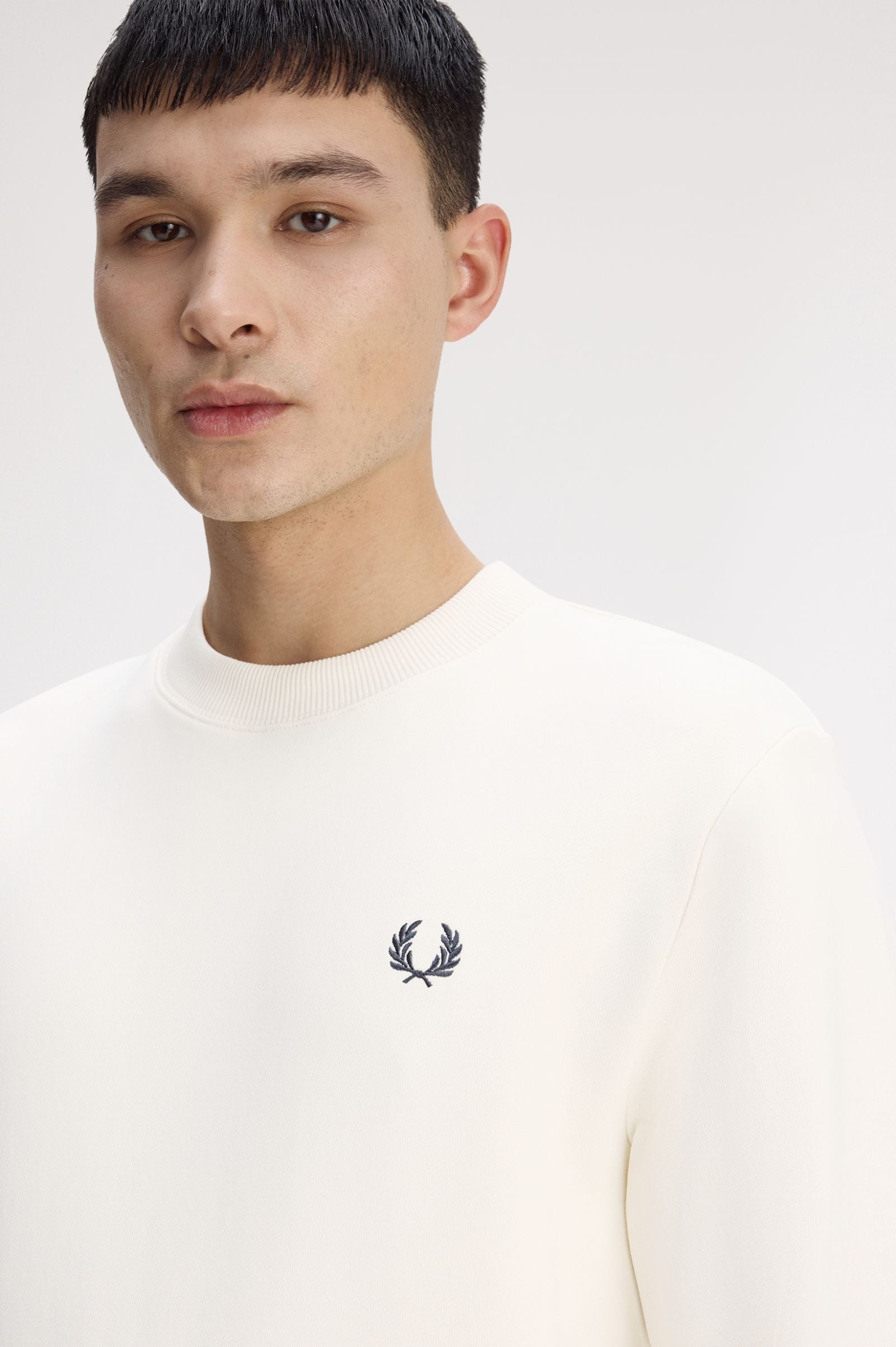 Fred Perry M7535 Crewneck Sweatshirt - 46A Ecru/Tennis Ball Yellow/Anchor Grey