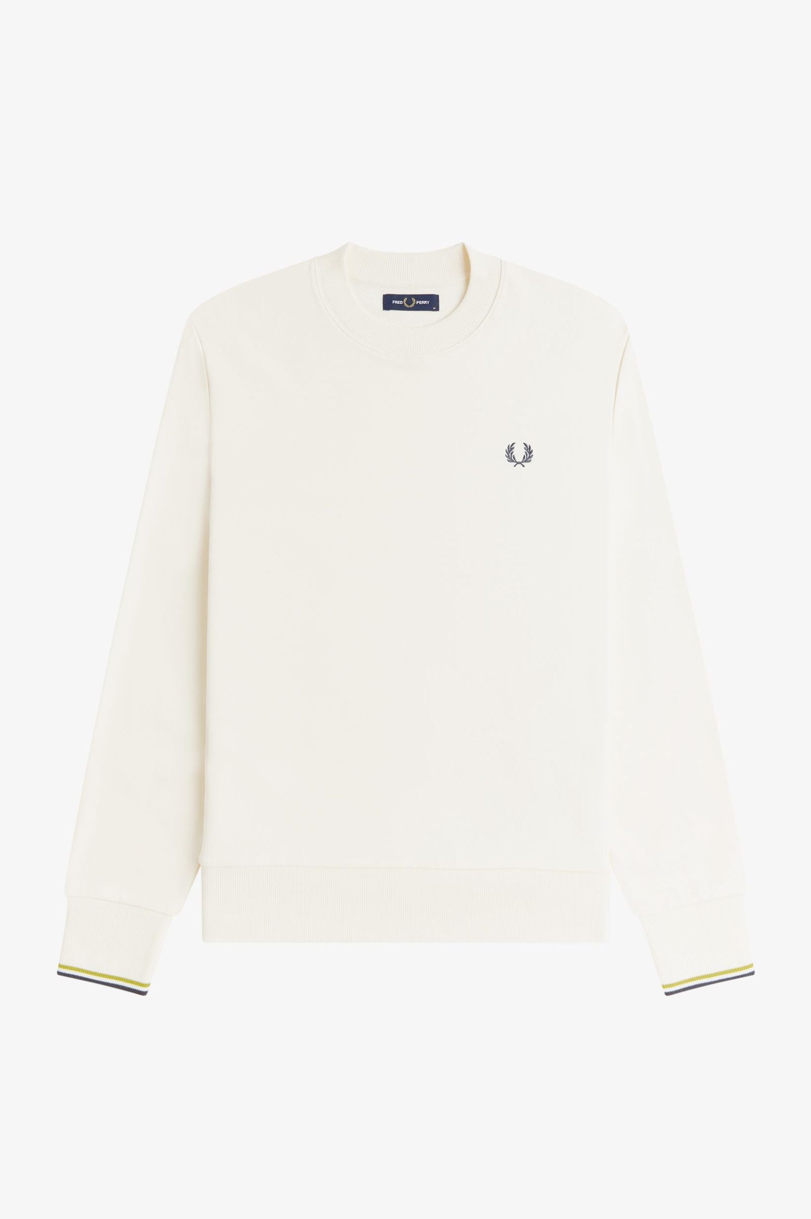 Fred Perry M7535 Crewneck Sweatshirt - 46A Ecru/Tennis Ball Yellow/Anchor Grey
