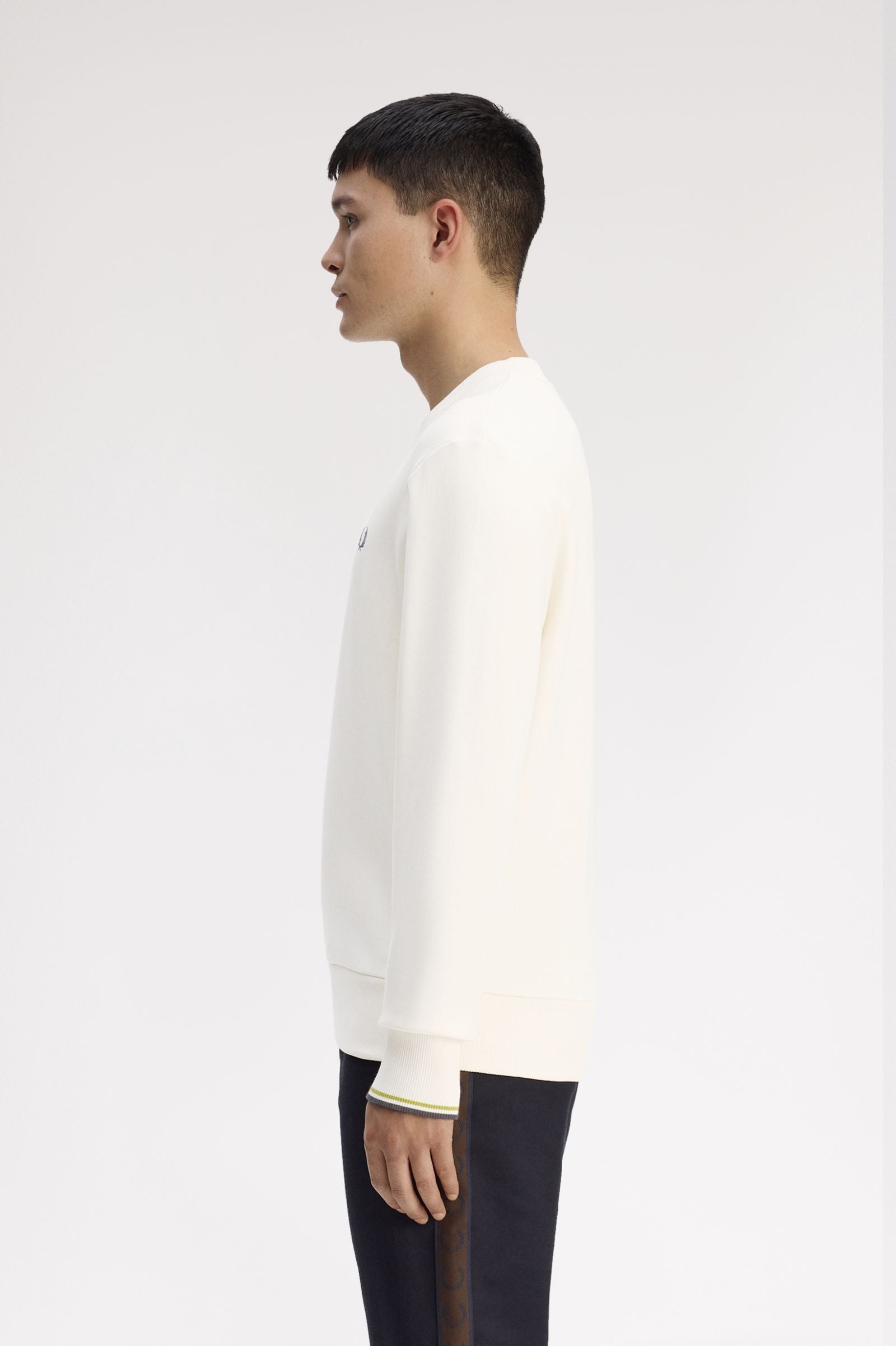 Fred Perry M7535 Crewneck Sweatshirt - 46A Ecru/Tennis Ball Yellow/Anchor Grey