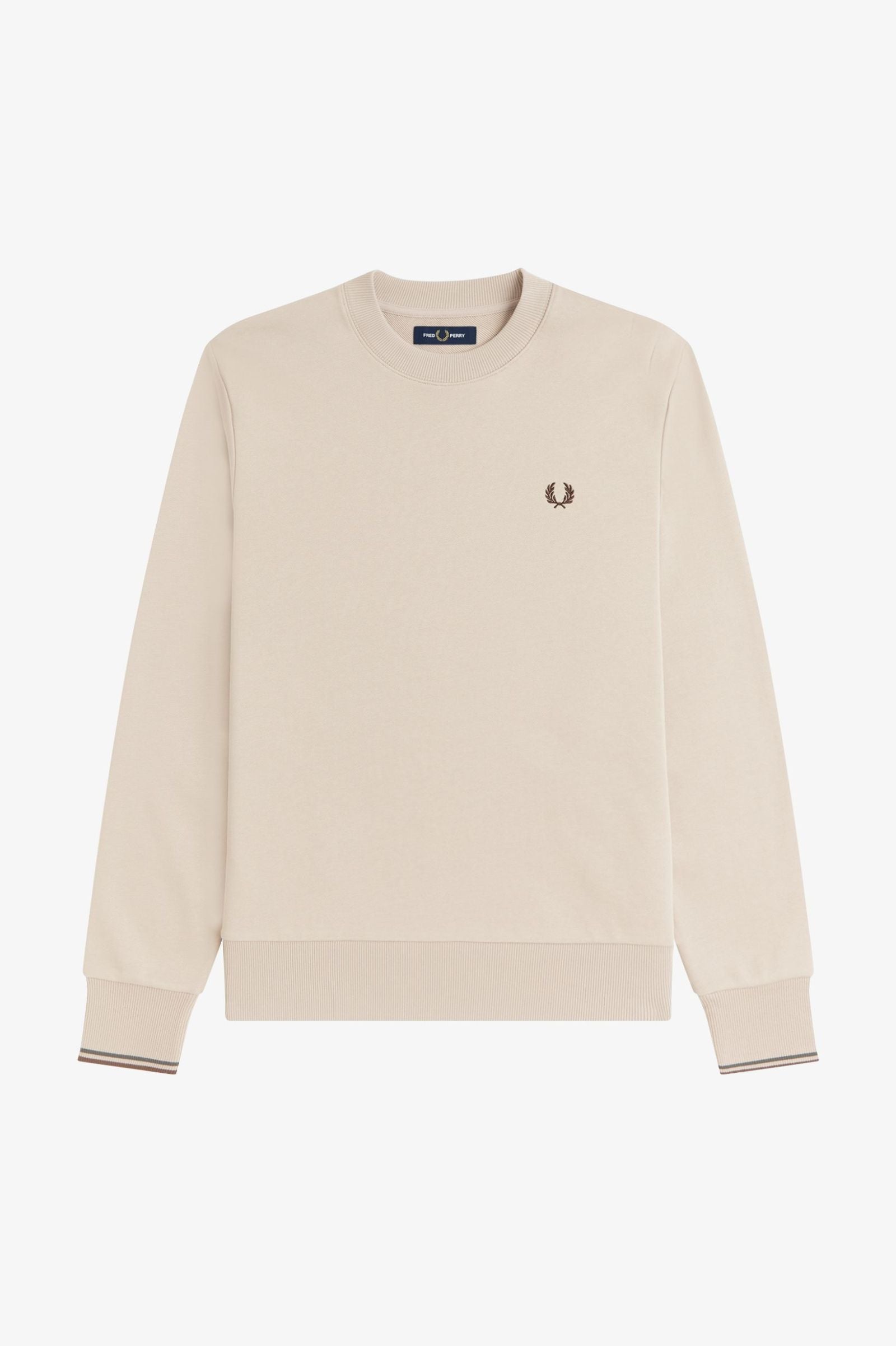 Fred Perry M7535 Crewneck Sweatshirt - 50A Warm Oat/Court Green/Burnt Tobacco