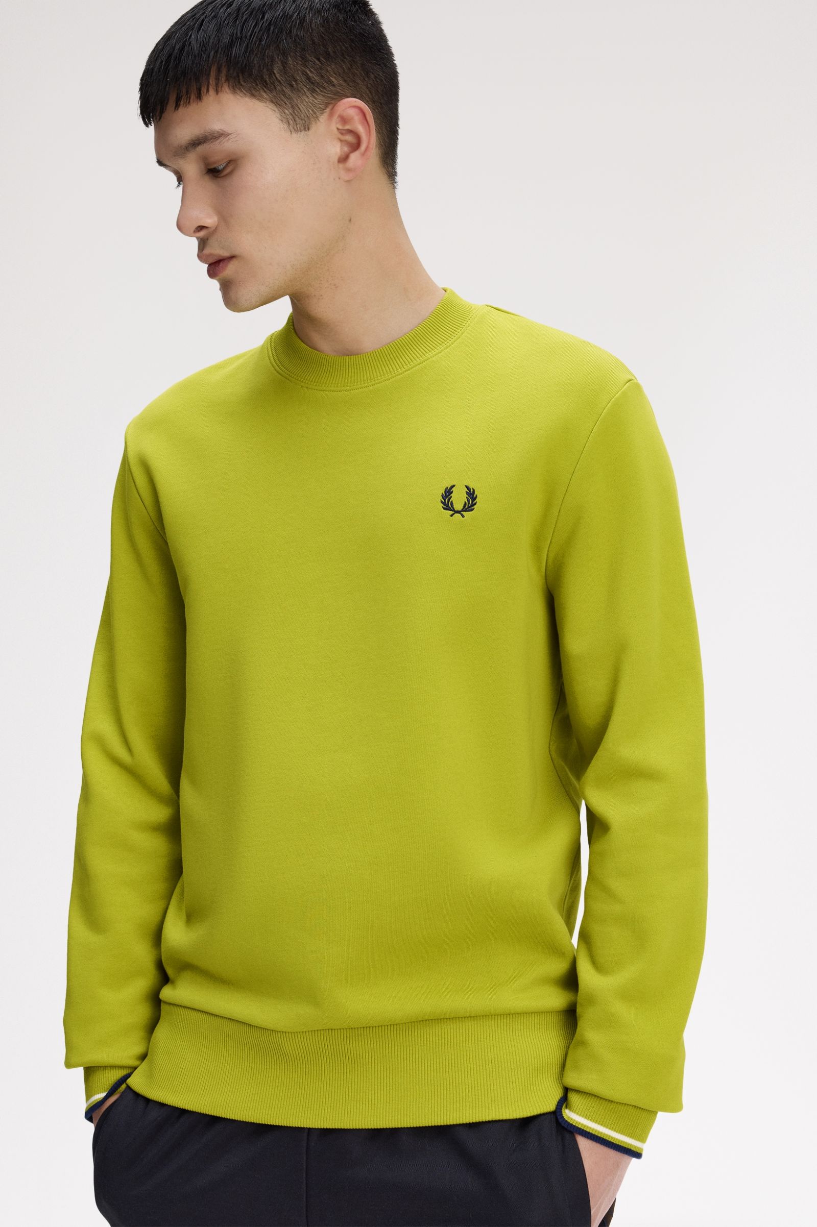 Fred Perry M7535 Crewneck Sweatshirt - 57A Tennis Ball Yellow/French Navy