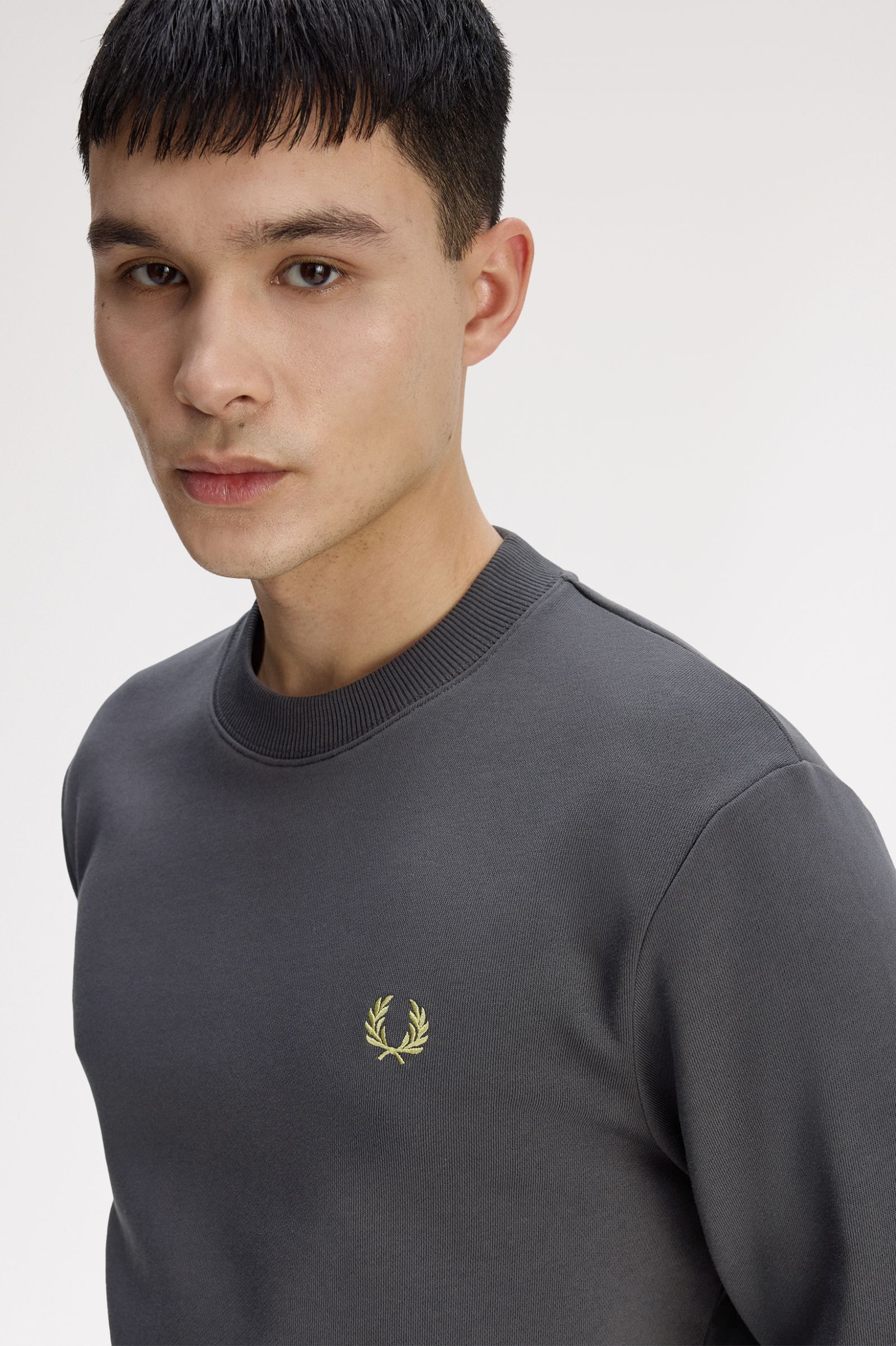 Fred Perry M7535 Crew Neck Sweatshirt - 58A Anchor Grey/Tennis Ball Yellow