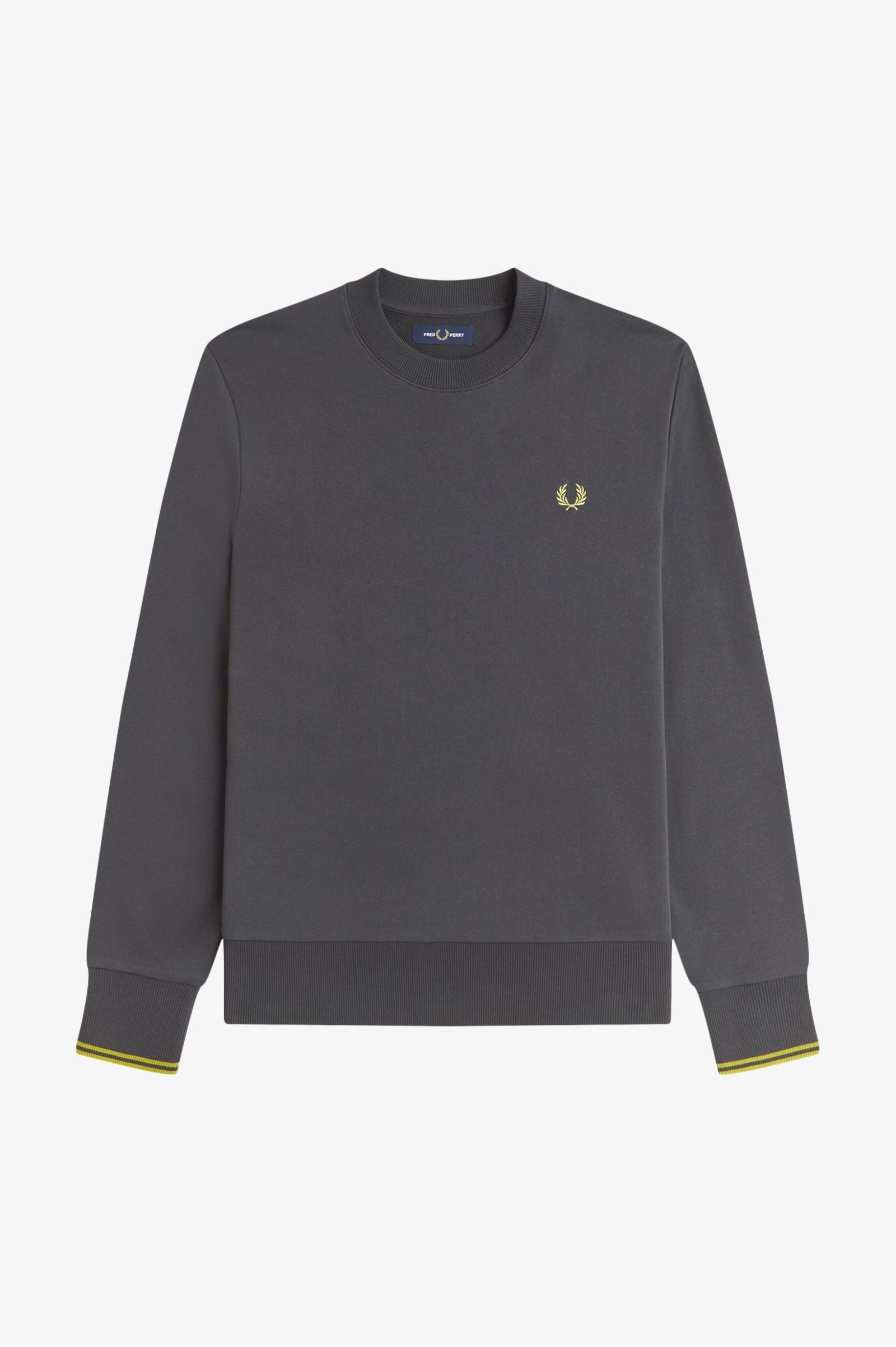 Fred Perry M7535 Crew Neck Sweatshirt - 58A Anchor Grey/Tennis Ball Yellow